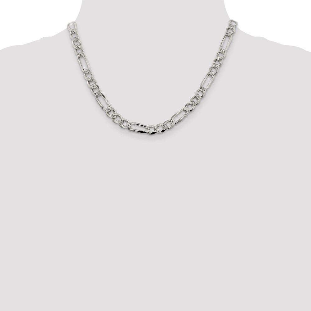 Sterling Silver 7.25mm PavÇ Flat Figaro Chain