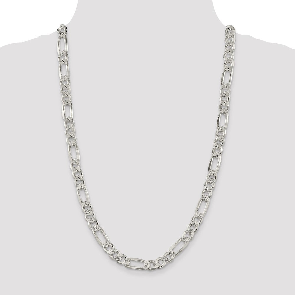Sterling Silver 9.5mm PavÇ Flat Figaro Chain