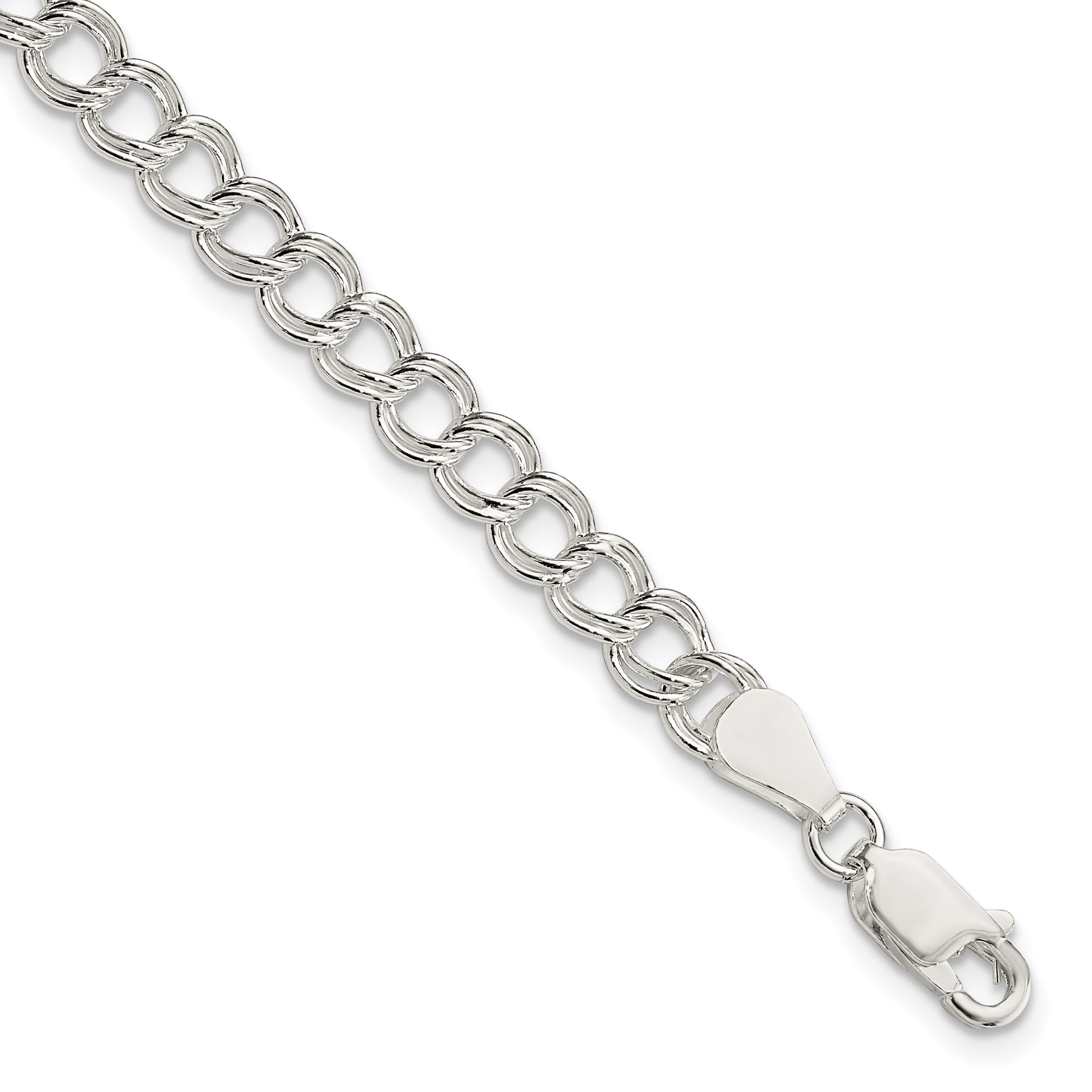 Sterling Silver 5.25mm Solid Double Link Charm Bracelet