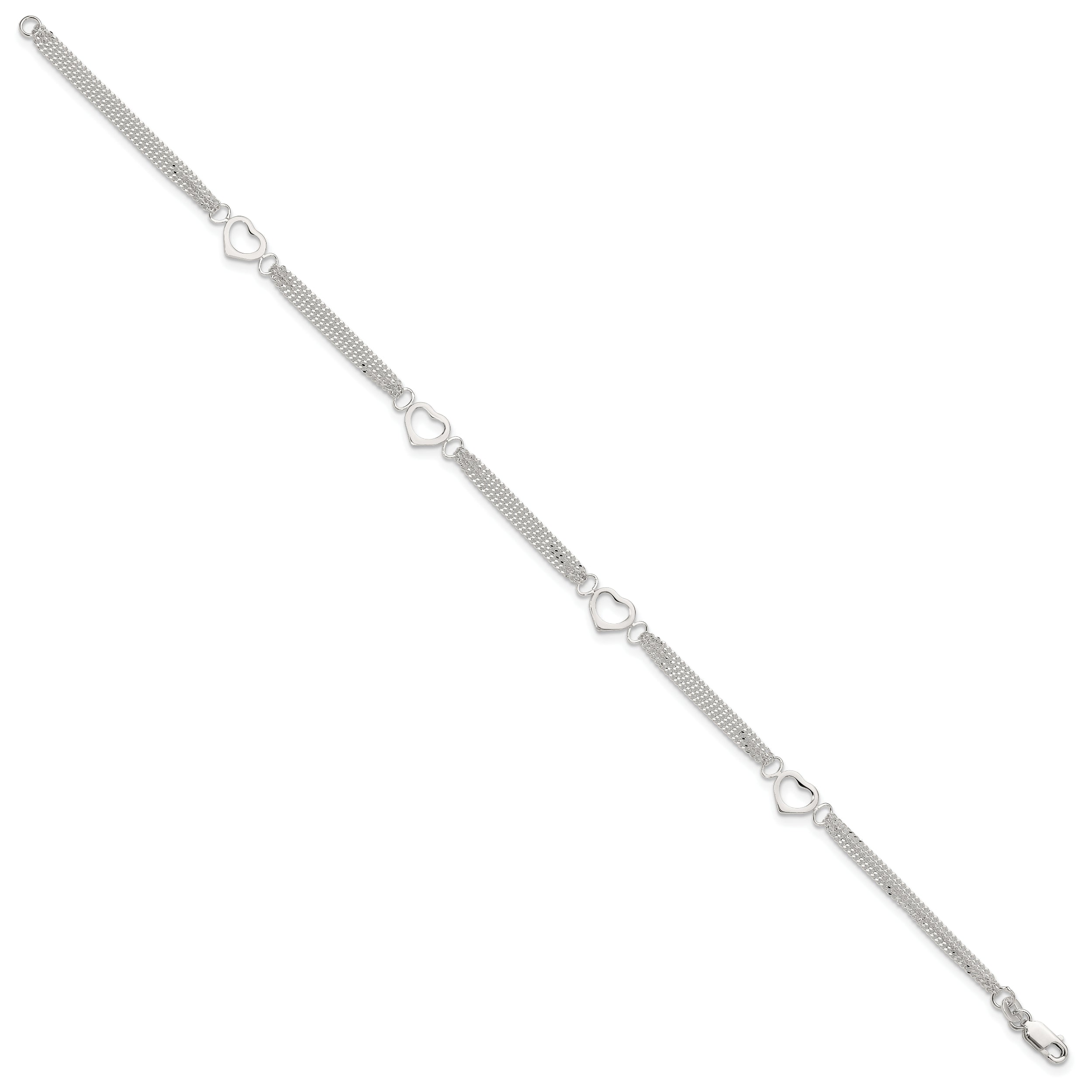 Sterling Silver 10inch Polished Heart Anklet