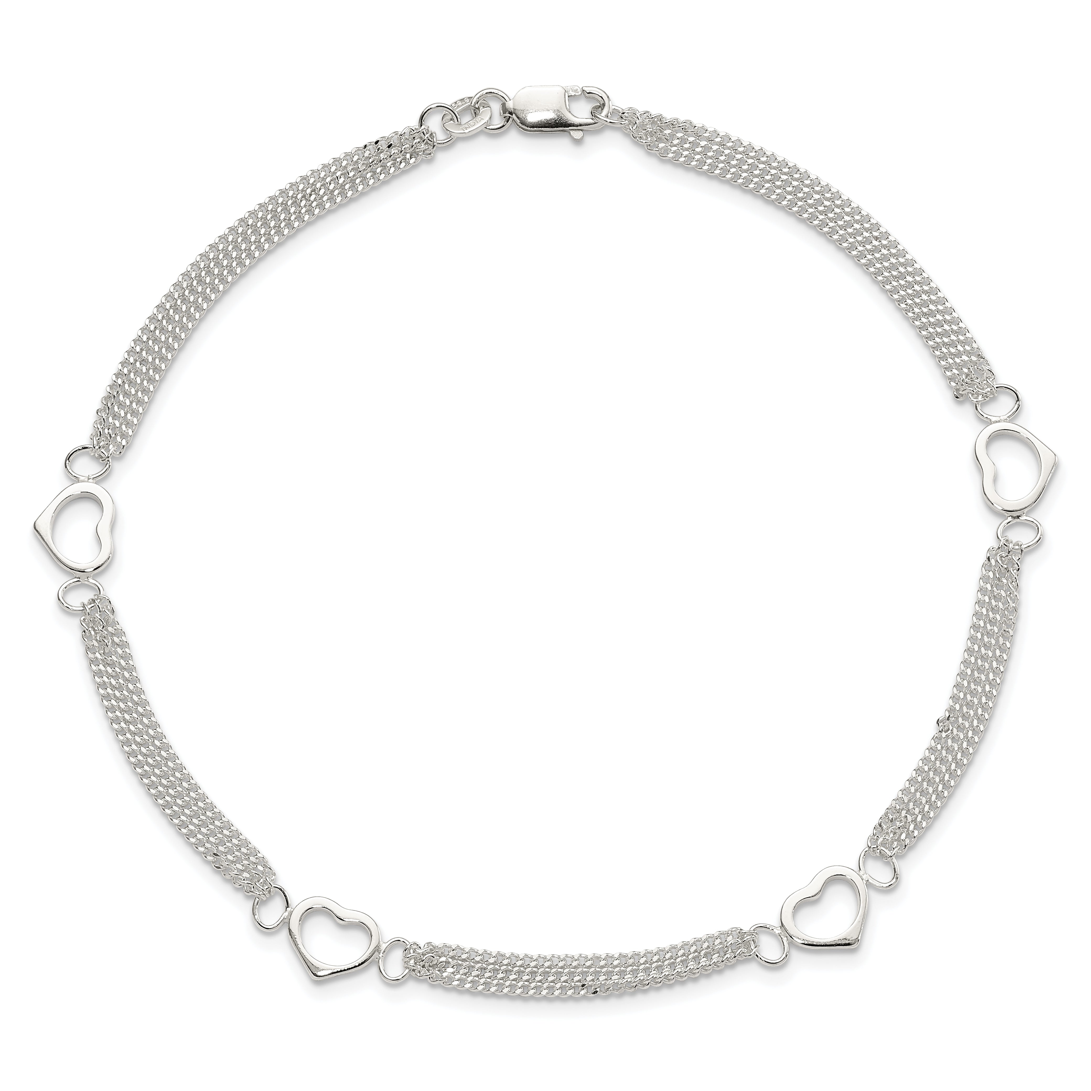 Sterling Silver 10inch Polished Heart Anklet