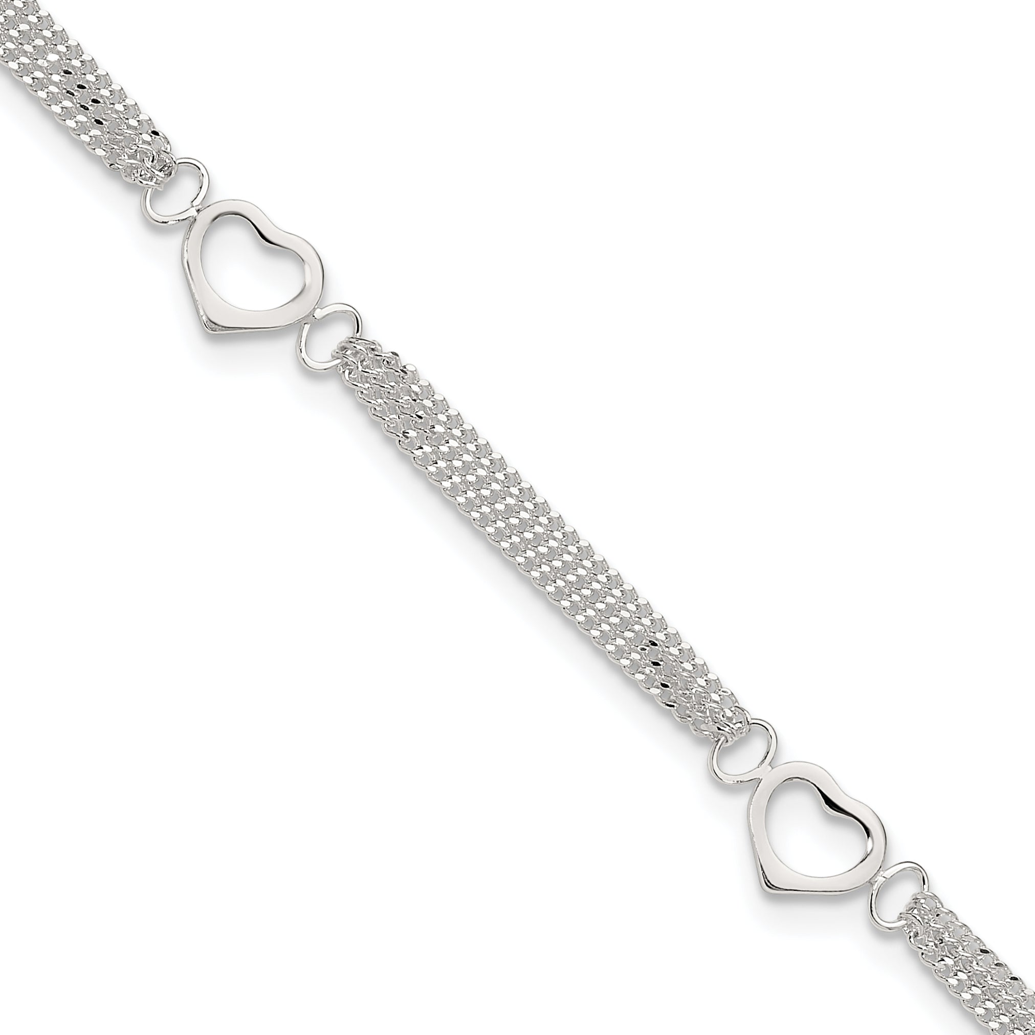 Sterling Silver 10inch Polished Heart Anklet