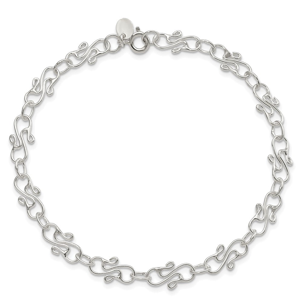 Sterling Silver 10inch Fancy Polished Anklet