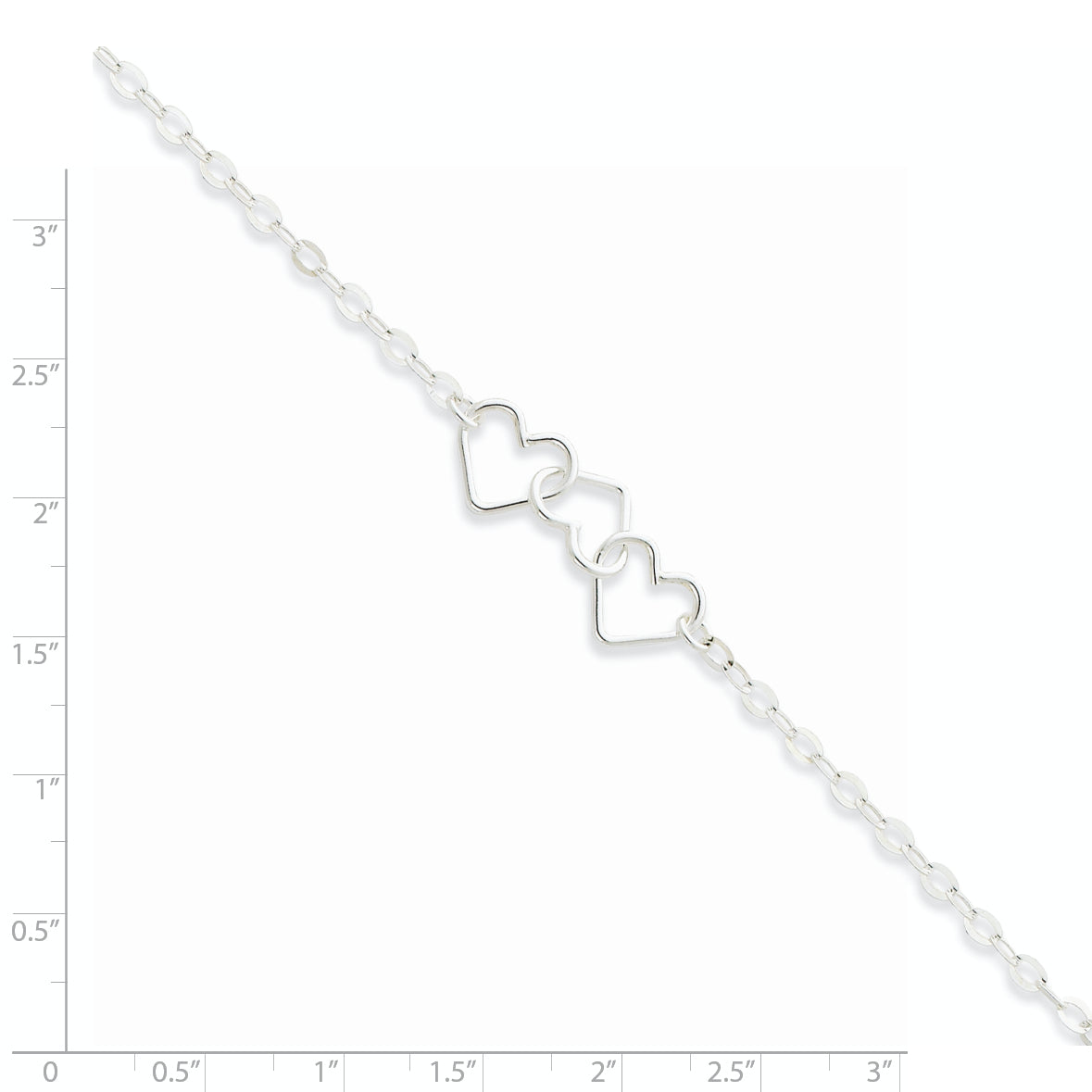 Sterling Silver 10inch Solid Polished Fancy Heart Link Anklet