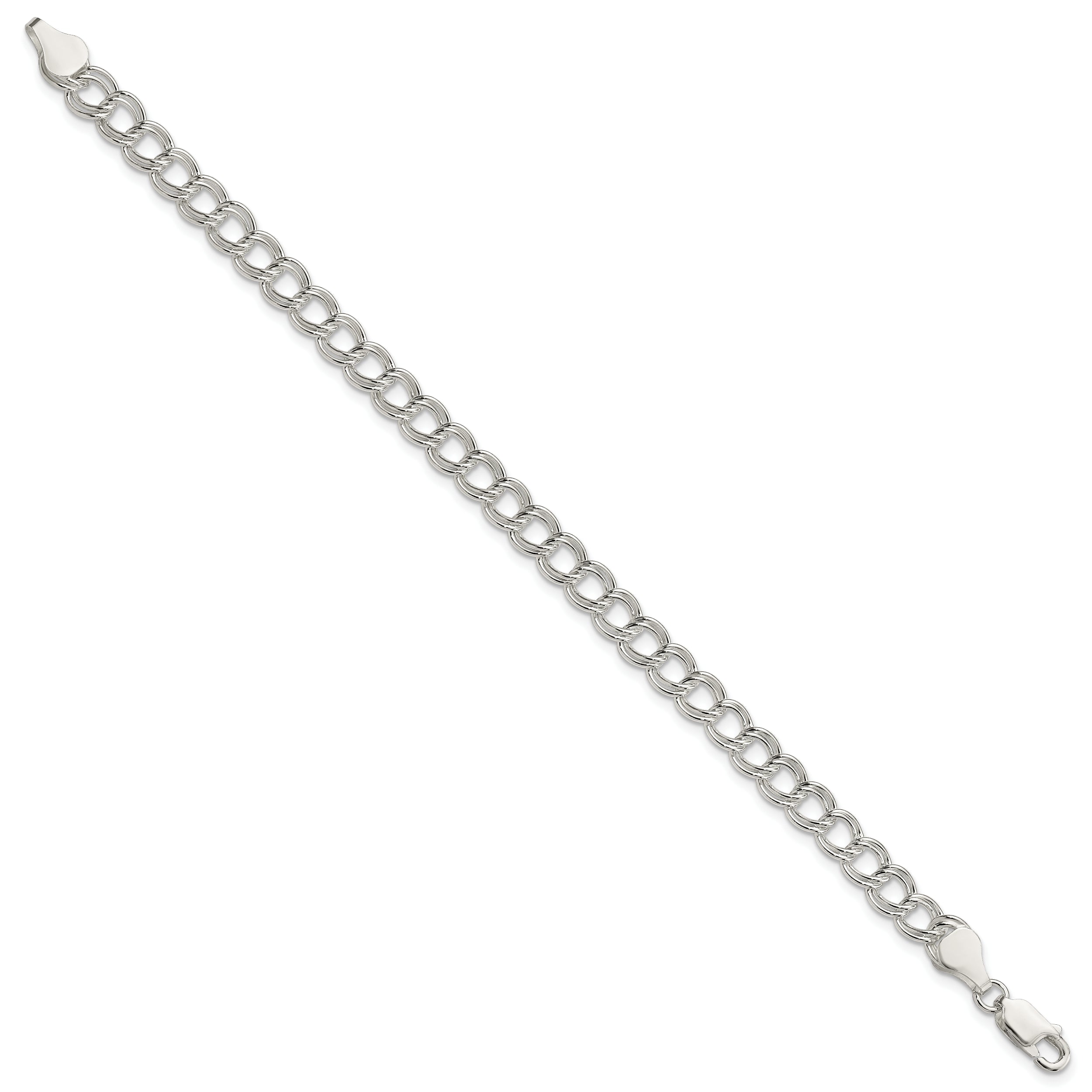 Sterling Silver 6mm Solid Double Link Charm Bracelet