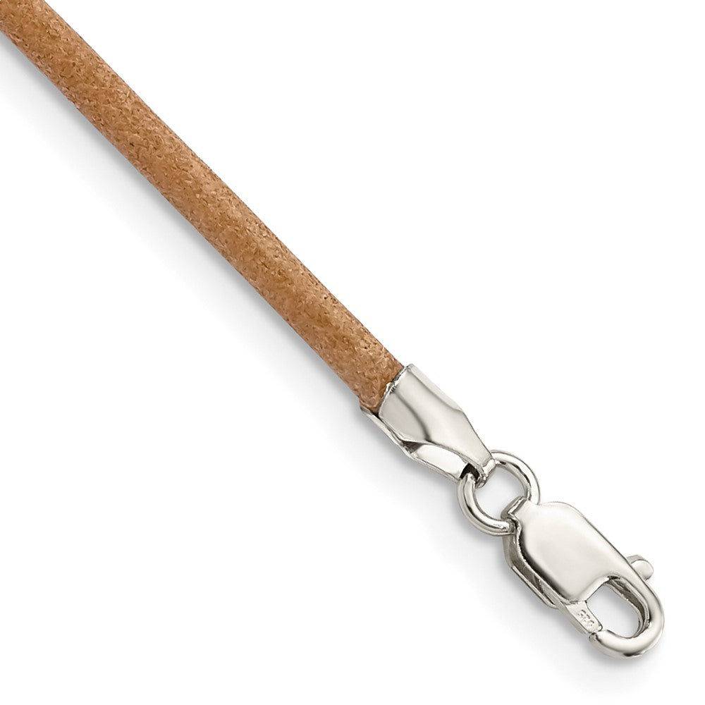 Sterling Silver 16inch 2mm Natural Leather Cord Necklace