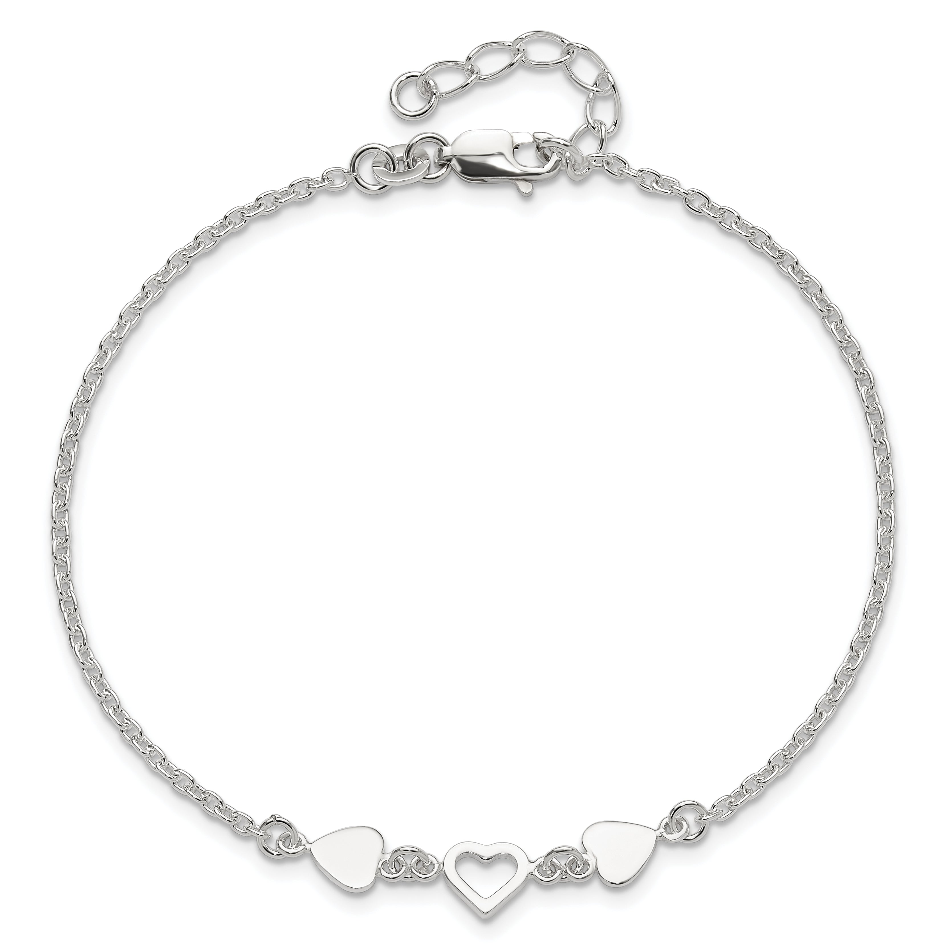 Sterling Silver 8 inch Plus 1in ext.Heart Link Anklet