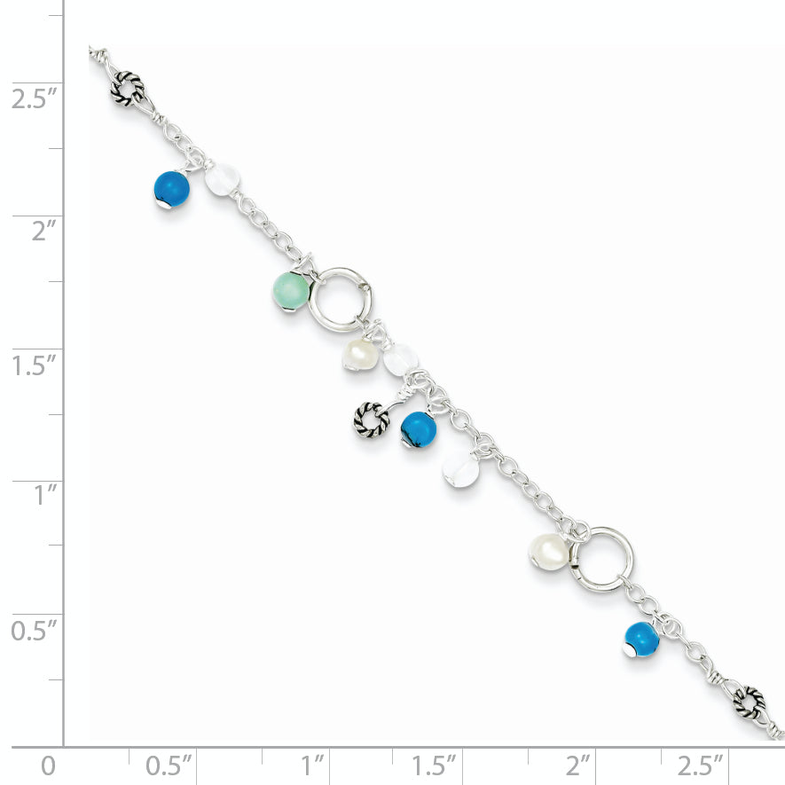 Sterling Silver Turquoise/Clear Bead/FW Cultured Pearl Anklet