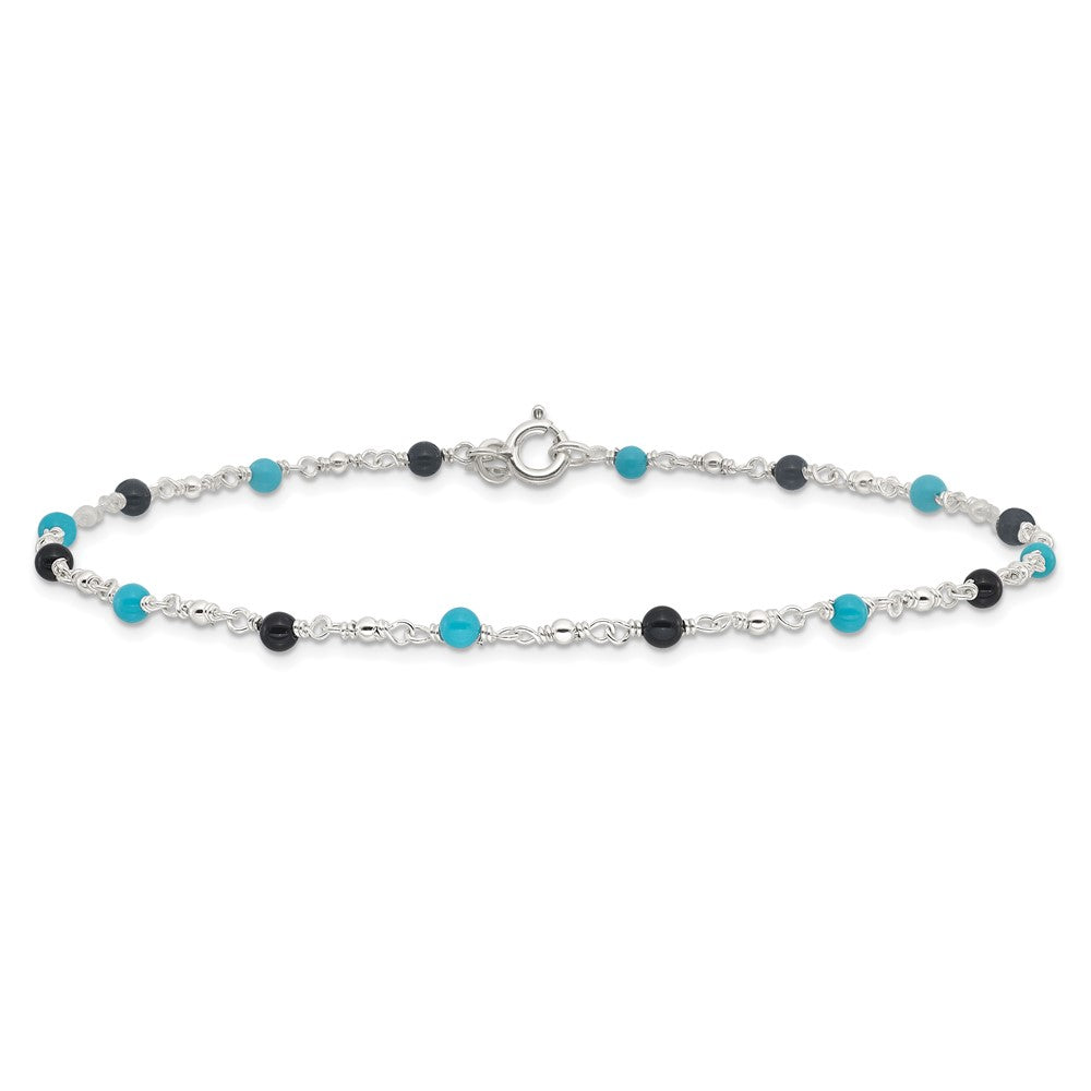 Sterling Silver Onyx/Turquoise Beads Anklet