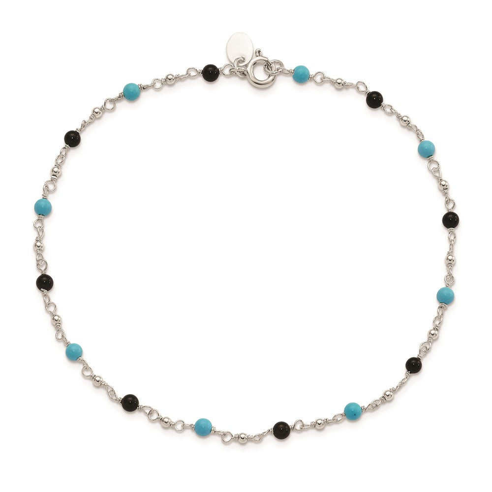 Sterling Silver Onyx/Turquoise Beads Anklet