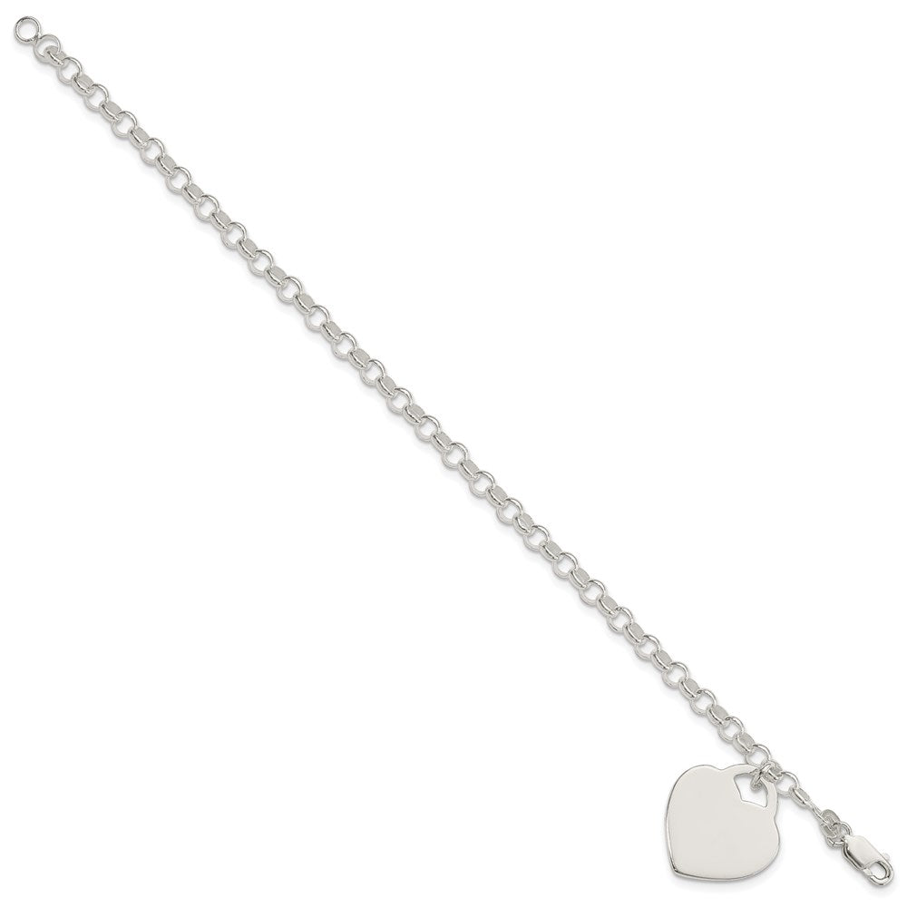 Sterling Silver Polished Engraveable Heart Bracelet
