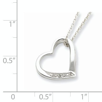 Sterling Silver Rhodium-Plated Heart With Diamond Necklace Qg2039
