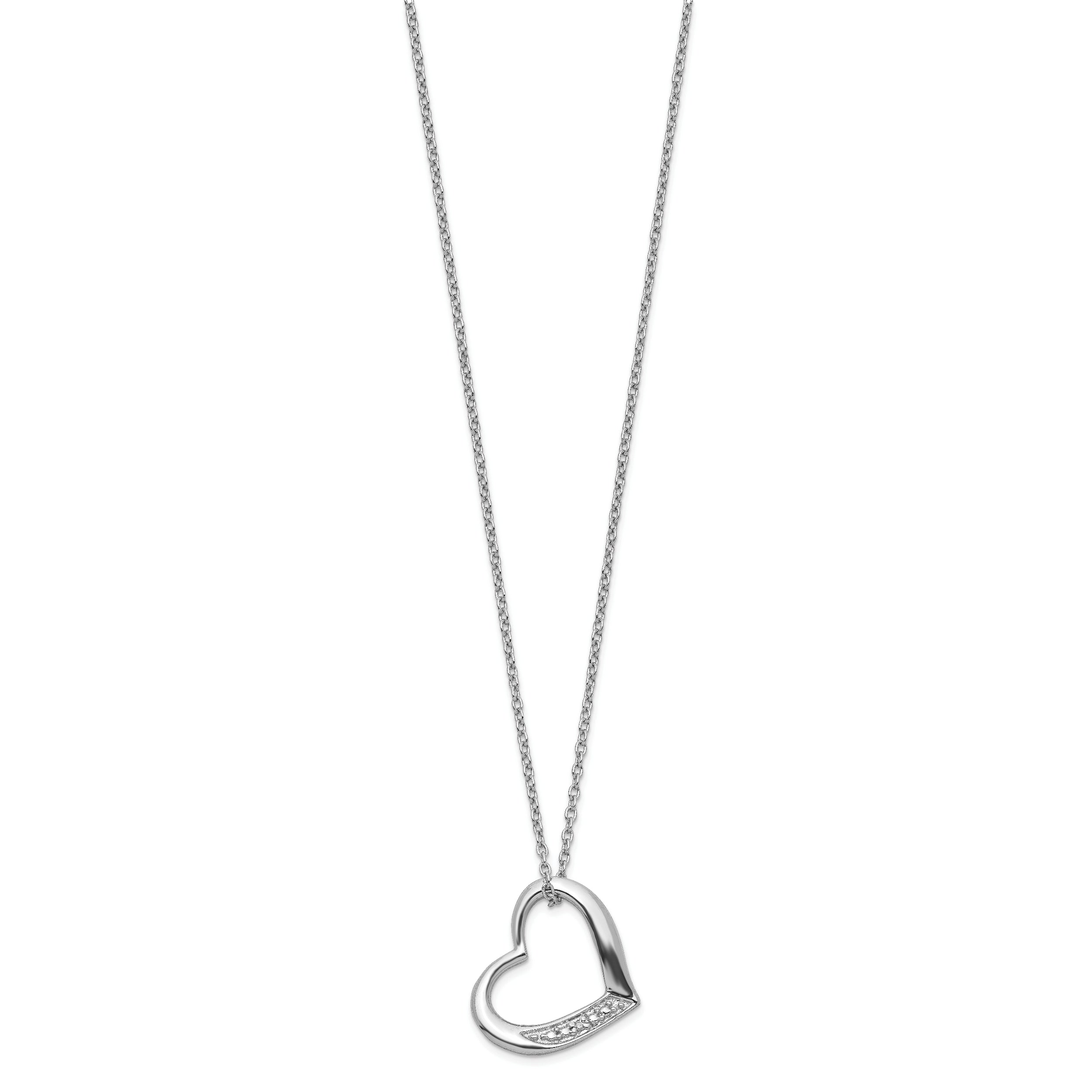 Sterling Silver Rhodium-Plated Heart With Diamond Necklace Qg2039