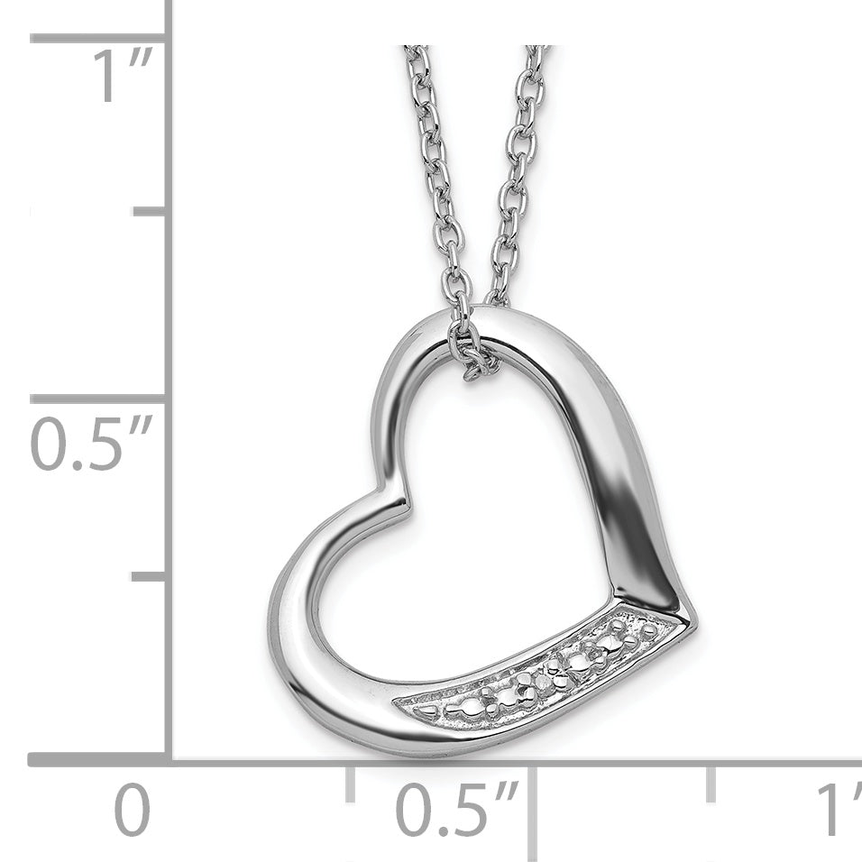 Sterling Silver Rhodium-Plated Heart With Diamond Necklace Qg2039