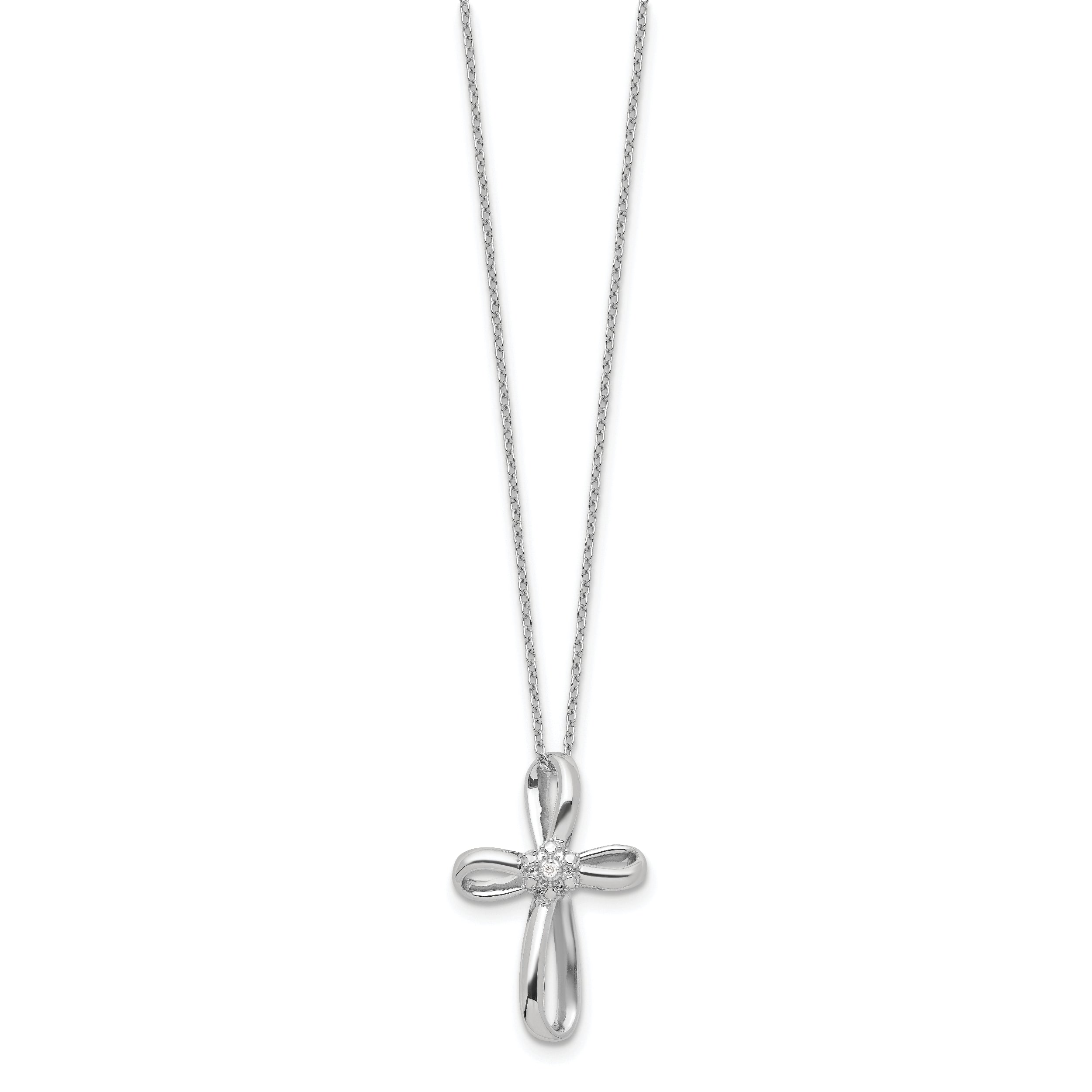 Sterling Silver Rhodium-Plated Cross Diamond Necklace Qg2058