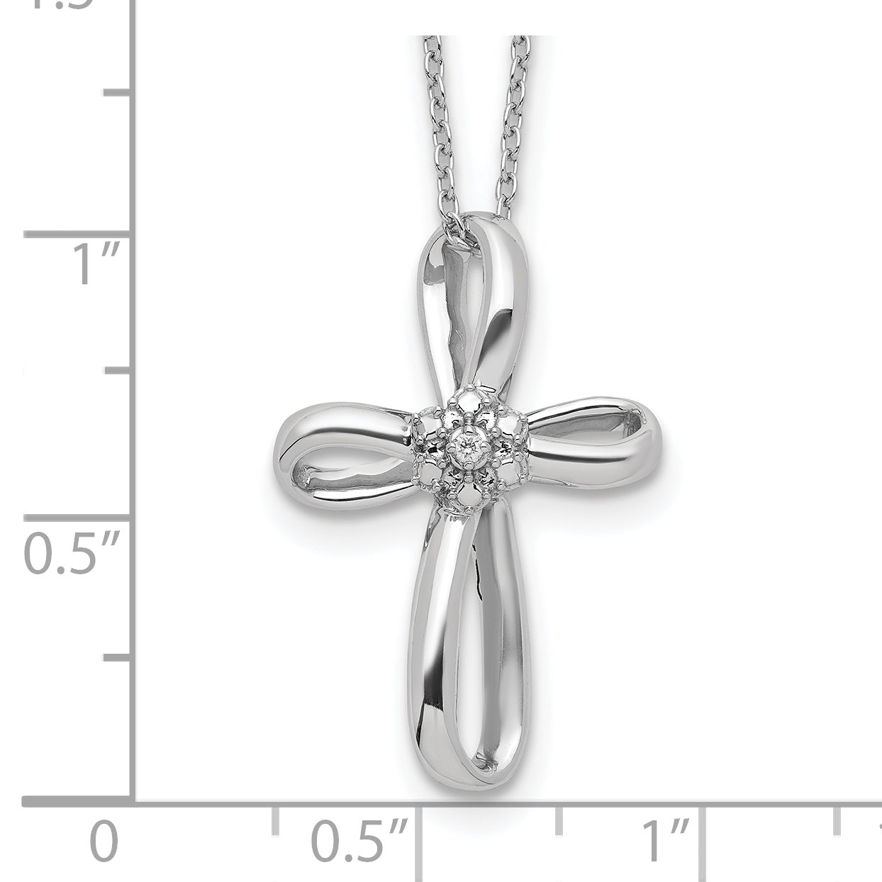Sterling Silver Rhodium-Plated Cross Diamond Necklace Qg2058