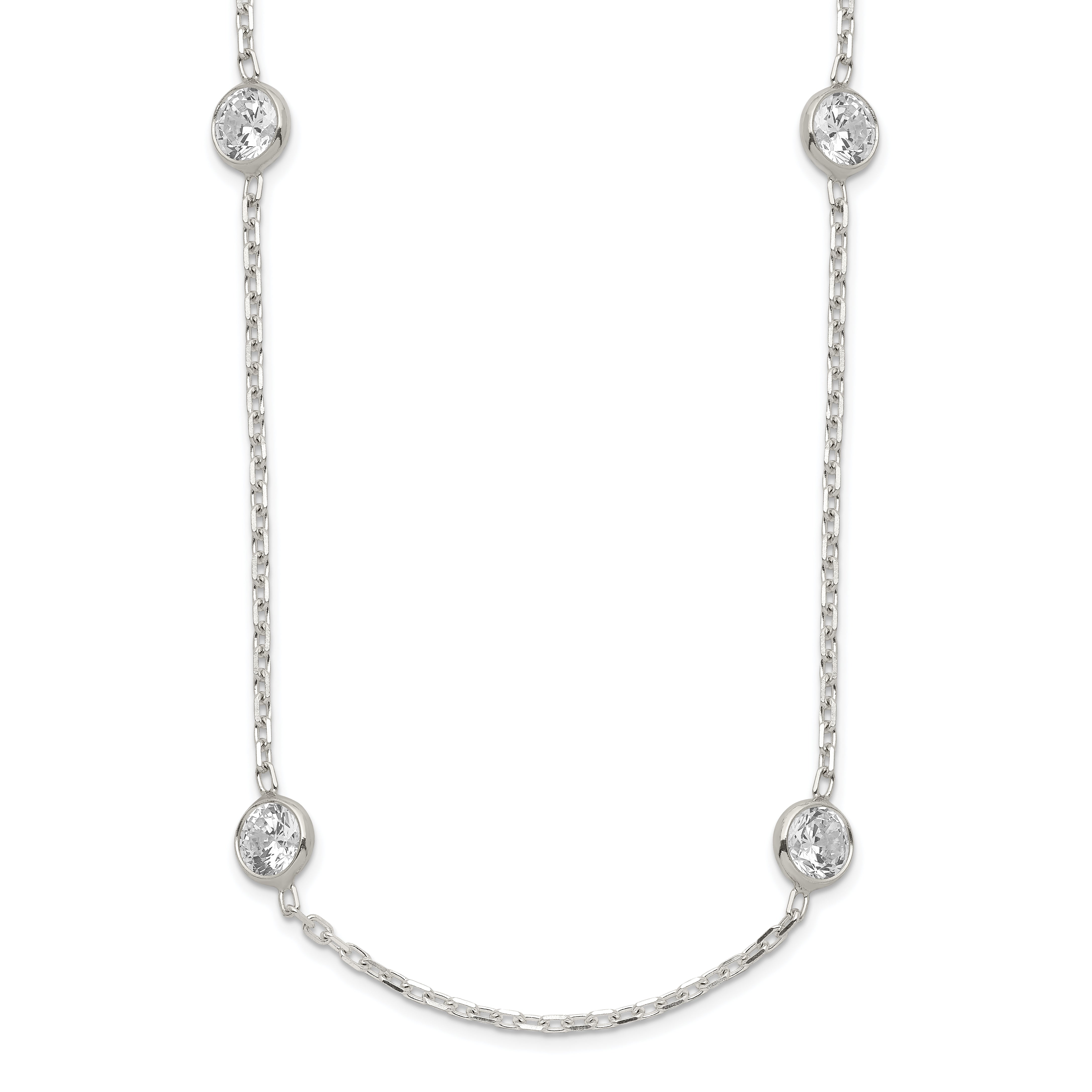 Sterling Silver 16 Inch w/2 in ext. 8-Station CZ Necklace