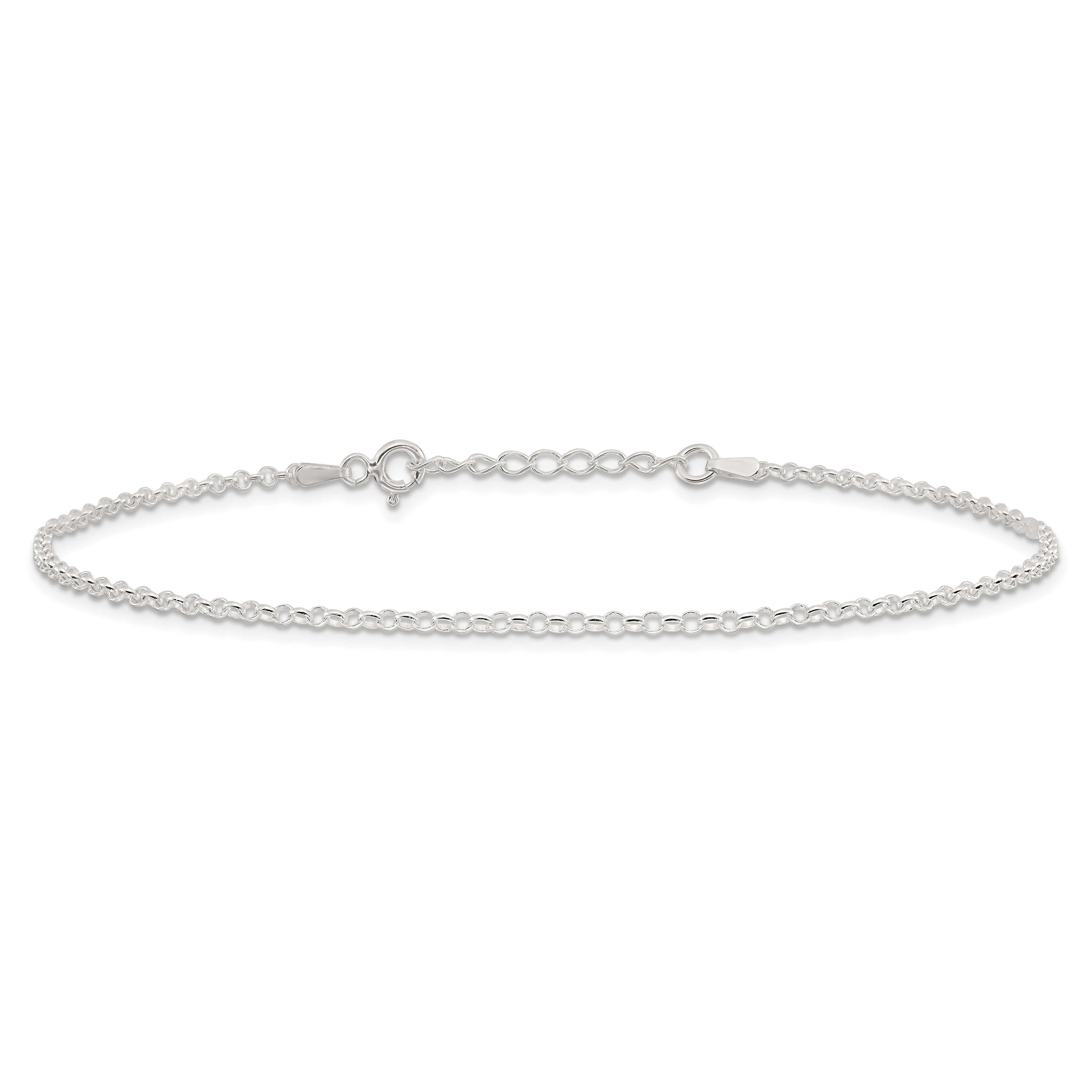 Sterling Silver 2mm Rolo 9in Plus 1in ext. Chain Anklet