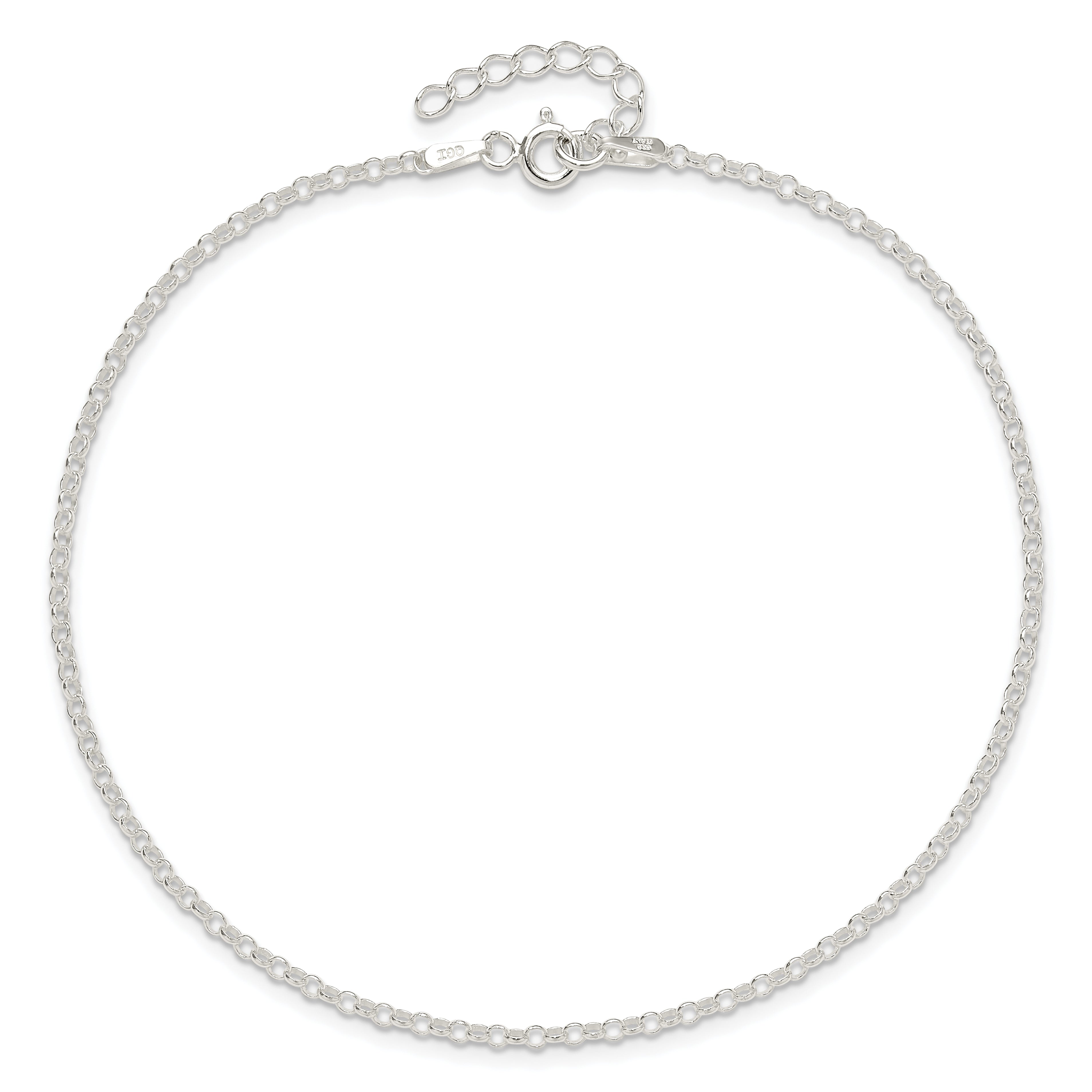 Sterling Silver 2mm Rolo 9in Plus 1in ext. Chain Anklet