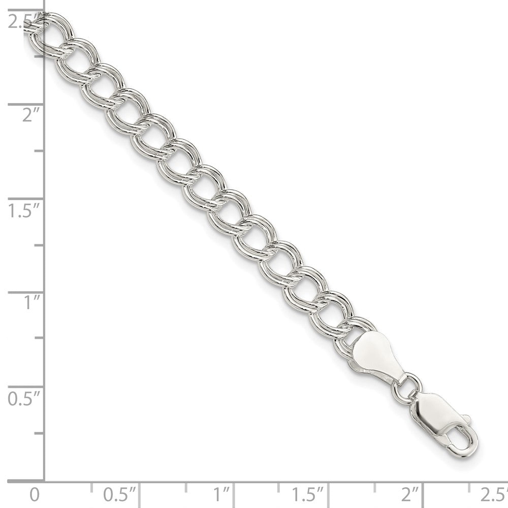 Sterling Silver 6mm Semi-Solid Double Link Charm Bracelet