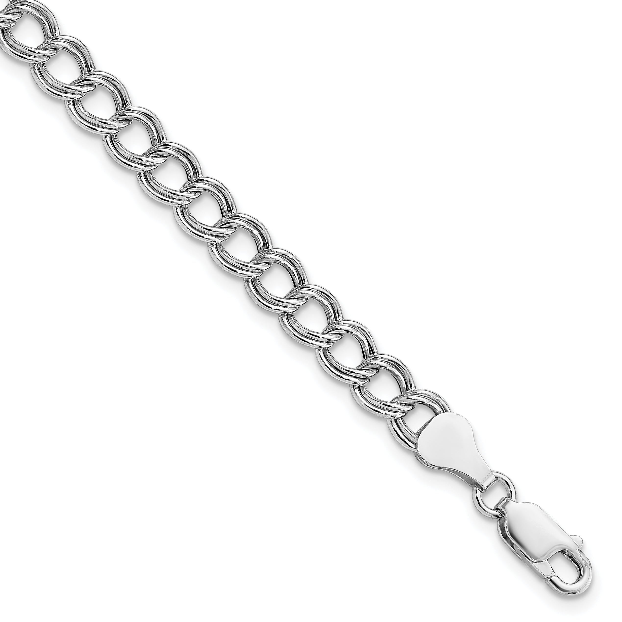 Amore La Vita Sterling Silver Rhodium-plated Polished 6mm 7 inch Double Link with Lobster Clasp Charm Bracelet