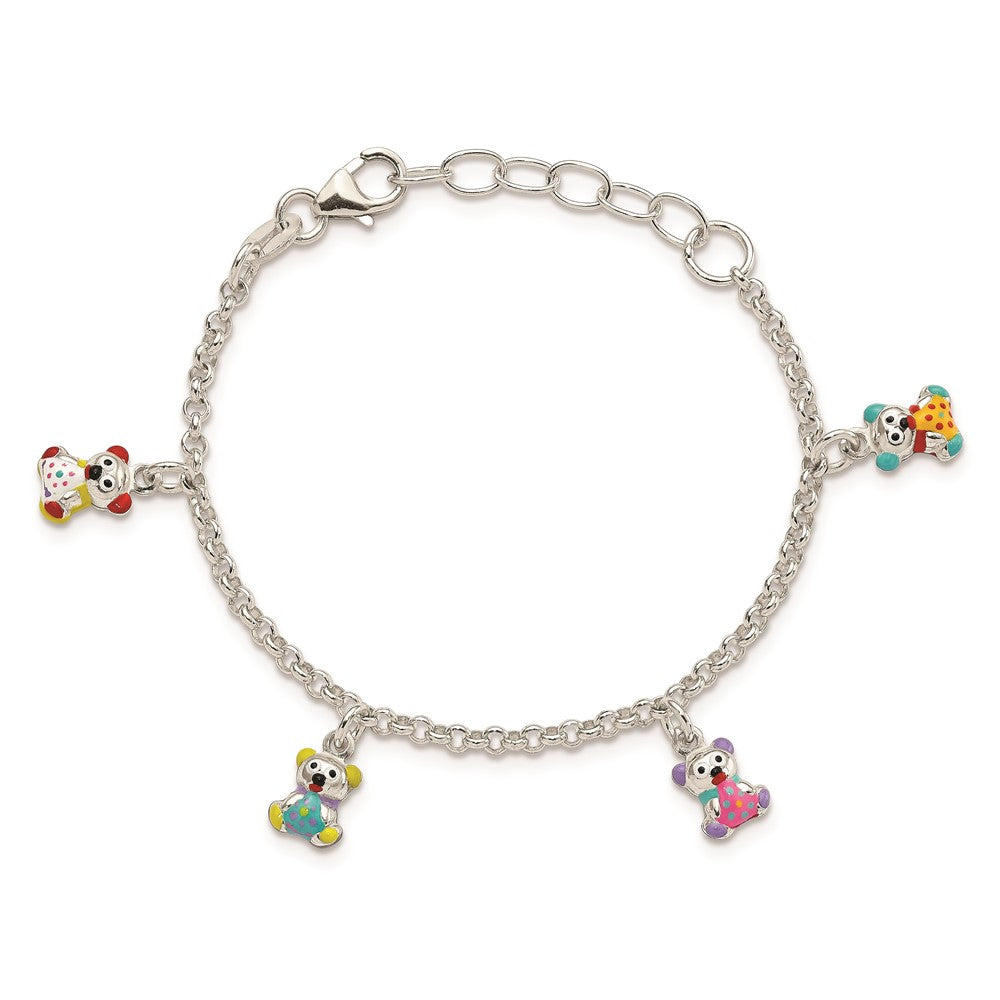 Sterling Silver Multi-color Enameled Bears w/ 1in ext Children's Bracelet