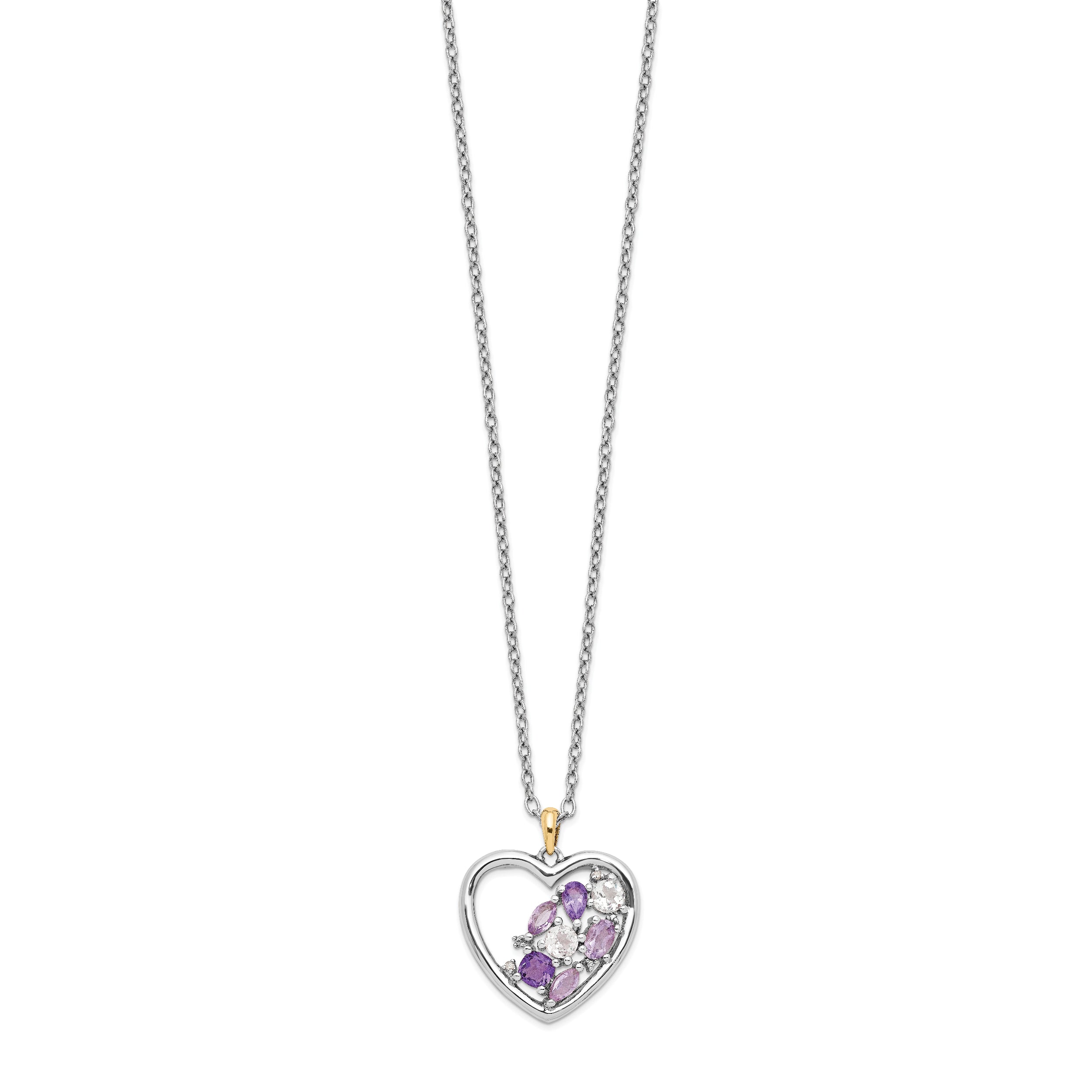 Brilliant Gemstones Sterling Silver with 14K Accent Rhodium-plated Amethyst and White Topaz and Diamond 18 Inch Necklace with 2 Inch Extender