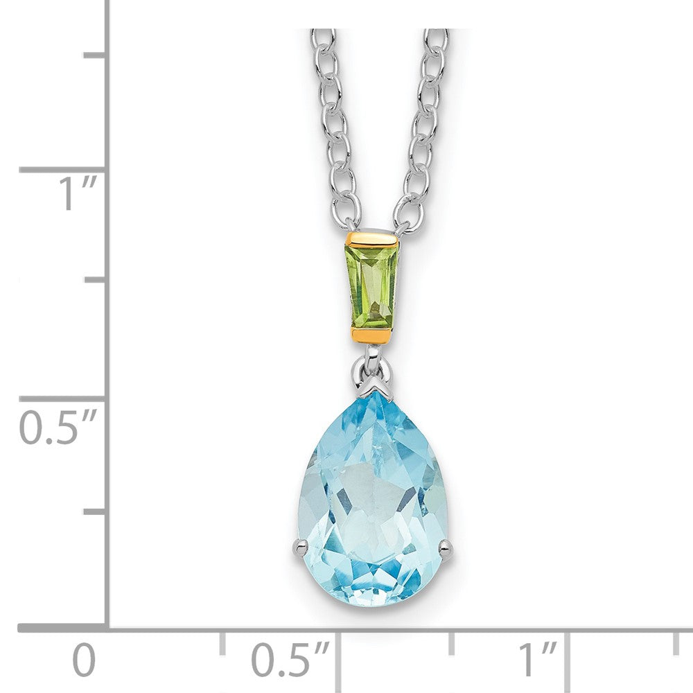 Brilliant Gemstones Sterling Silver with14K Accent Rhodium-plated Sky Blue Topaz and Peridot 18 Inch Necklace with 2 Inch ...