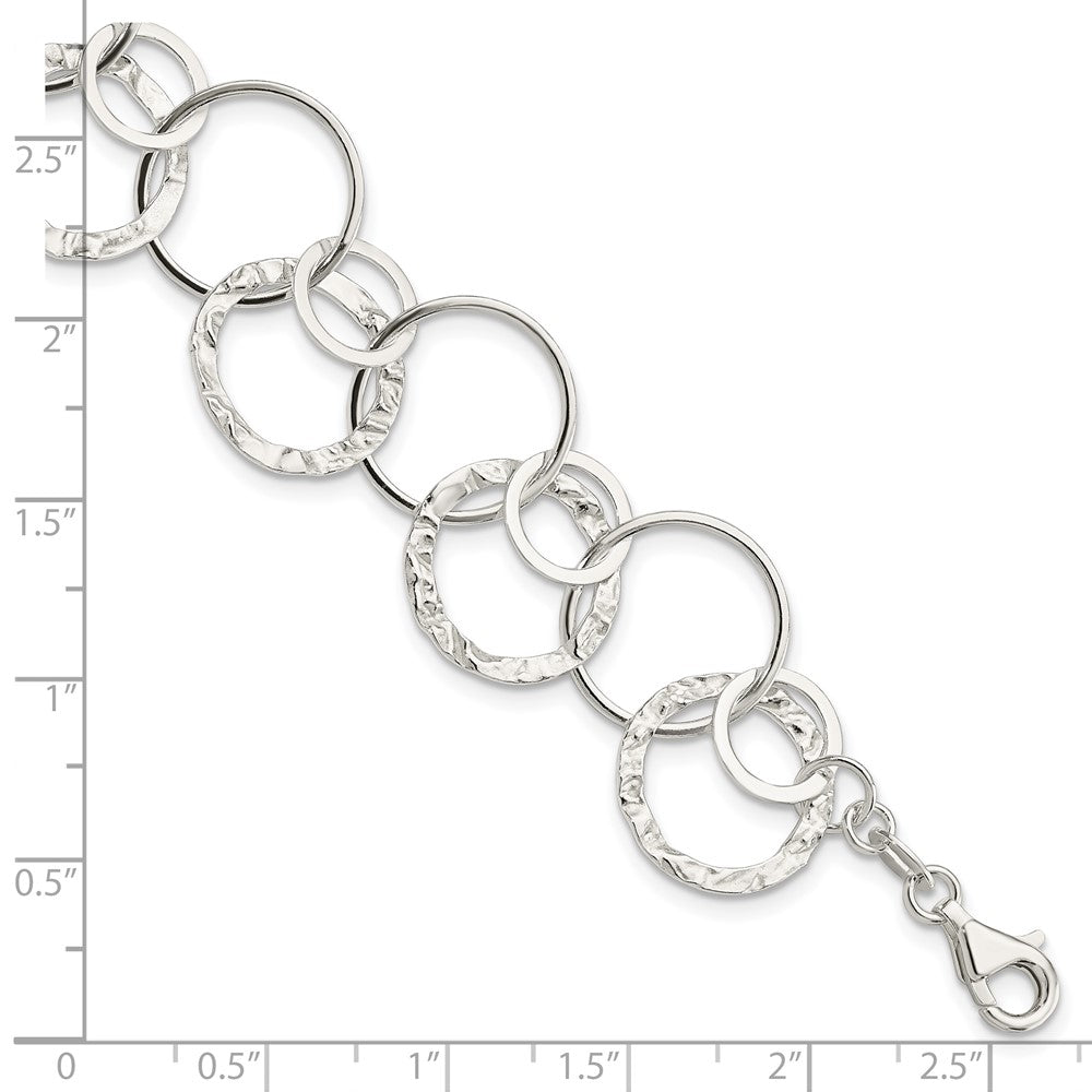 Sterling Silver Polished Textured Fancy Circle Link Bracelet