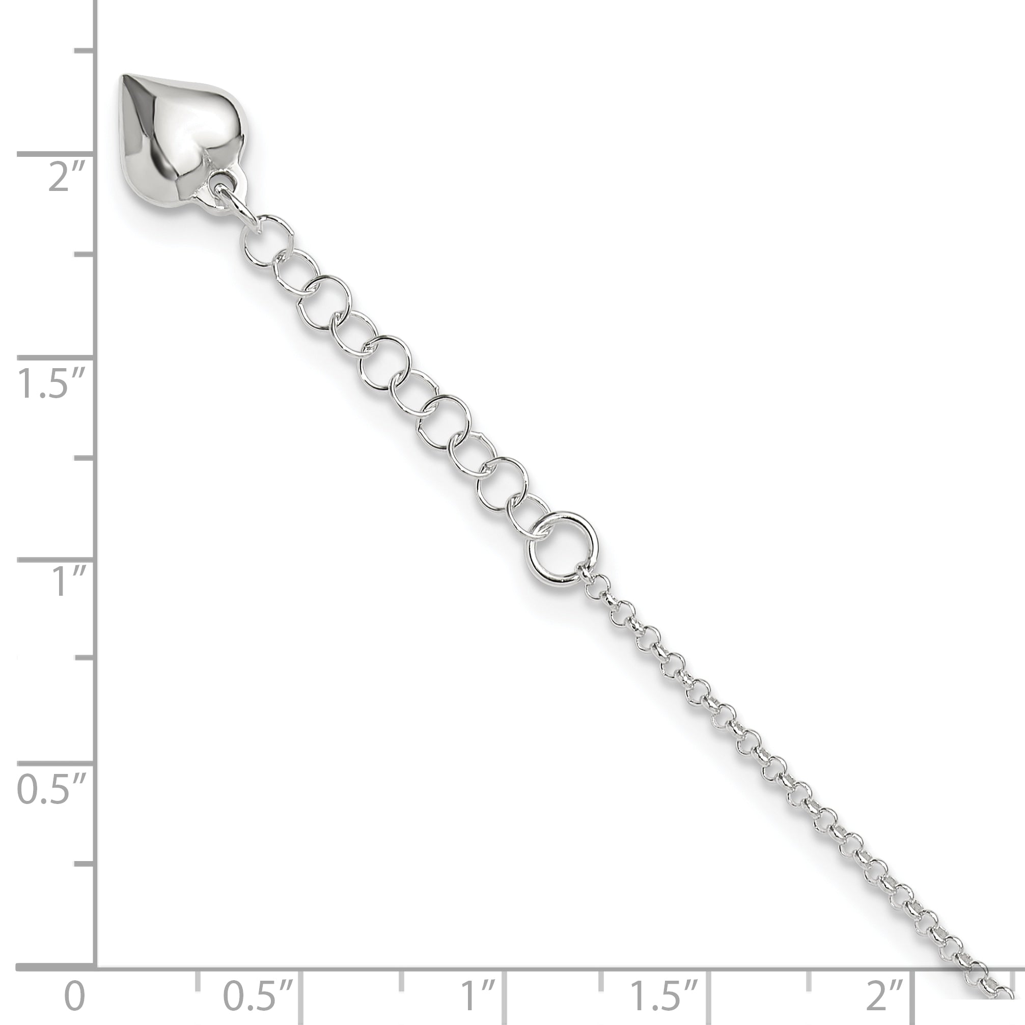 Sterling Silver Polished Heart 9in Plus 1in Ext. Anklet