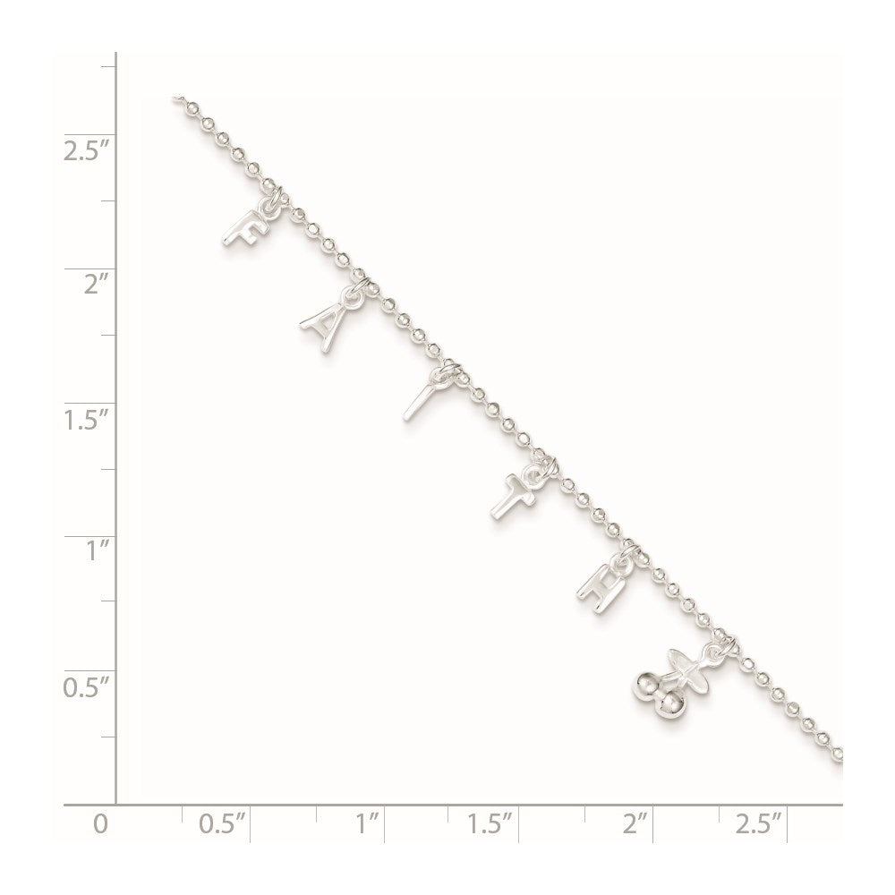Sterling Silver FAITH 10in Plus 1in Ext. Anklet