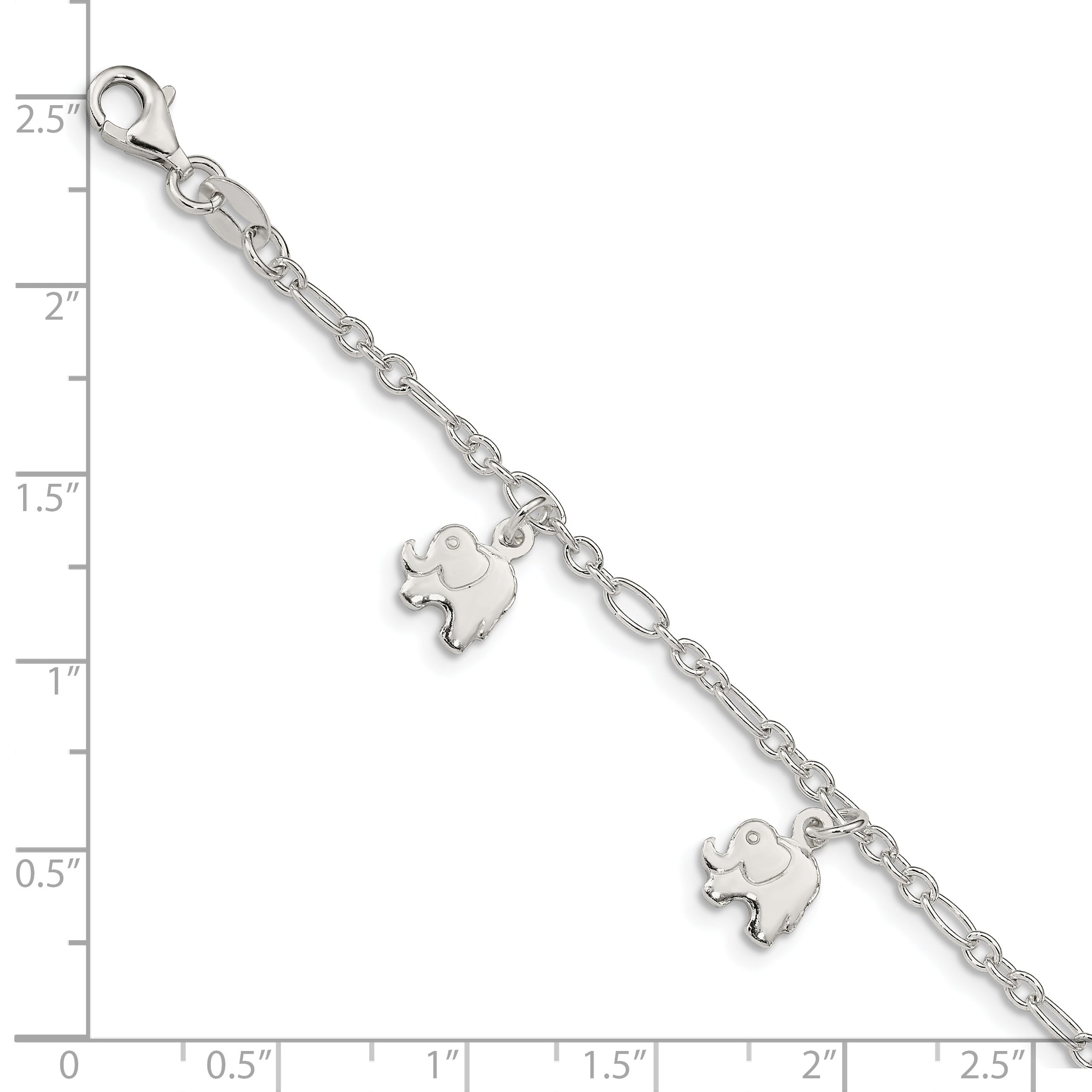 Sterling Silver Polished Elephants with 1in ext. Children's Bracelet