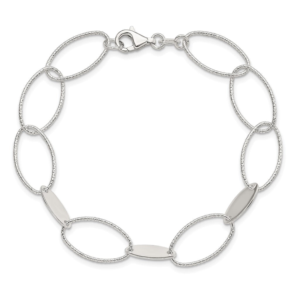 Sterling Silver Polished and Textured Oval Link Bracelet