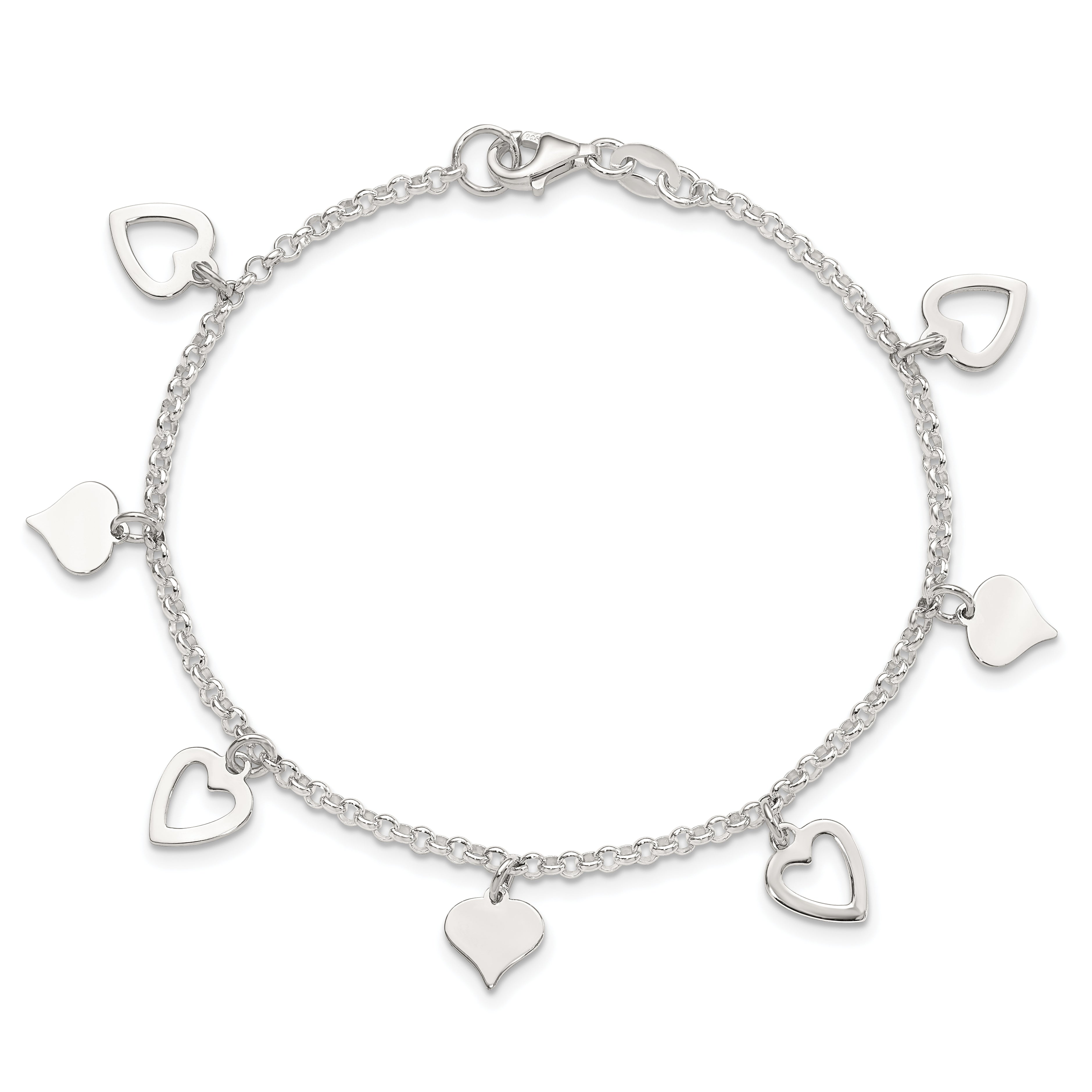 Sterling Silver Polished Heart Bracelet