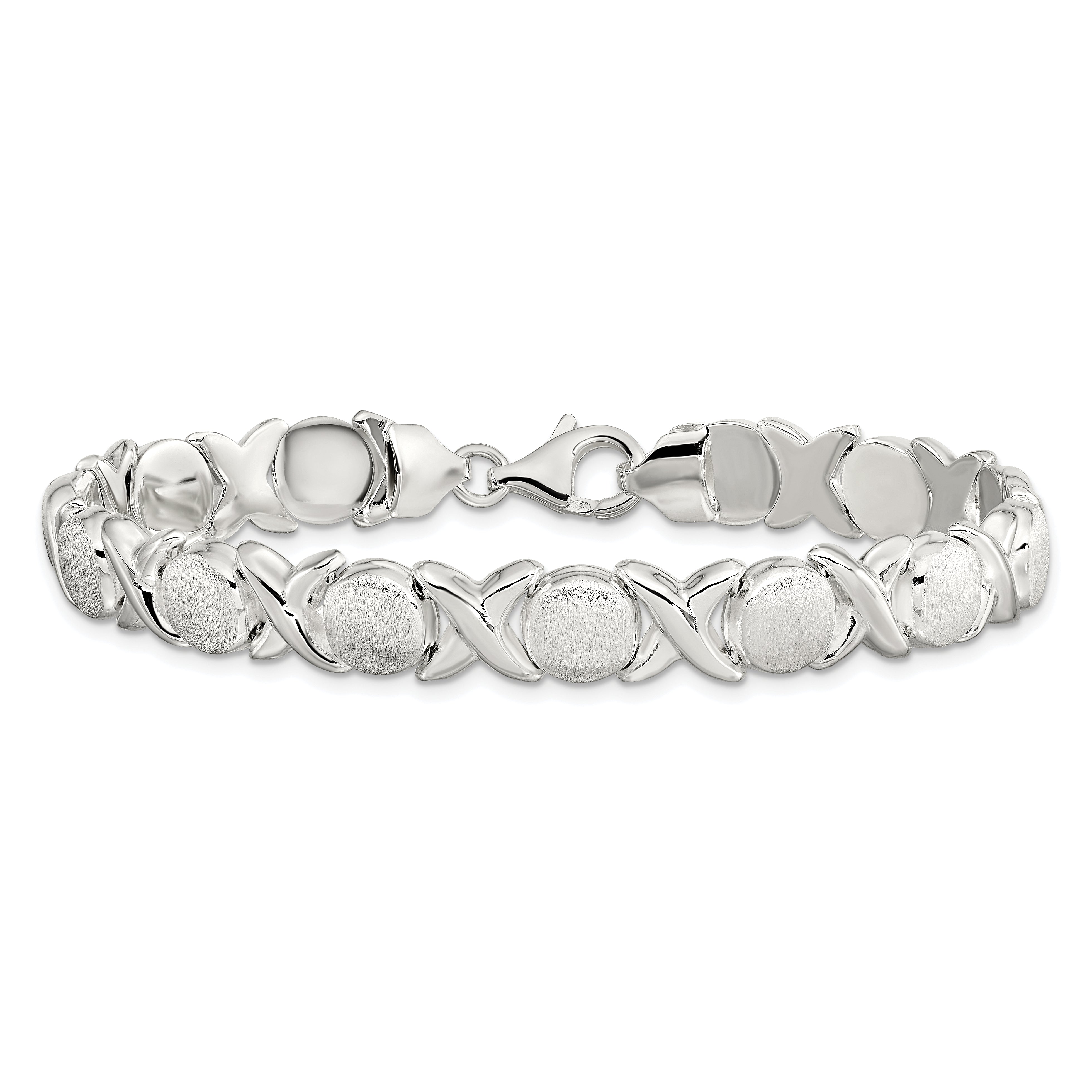 Sterling Silver Polished and Satin X and O Bracelet