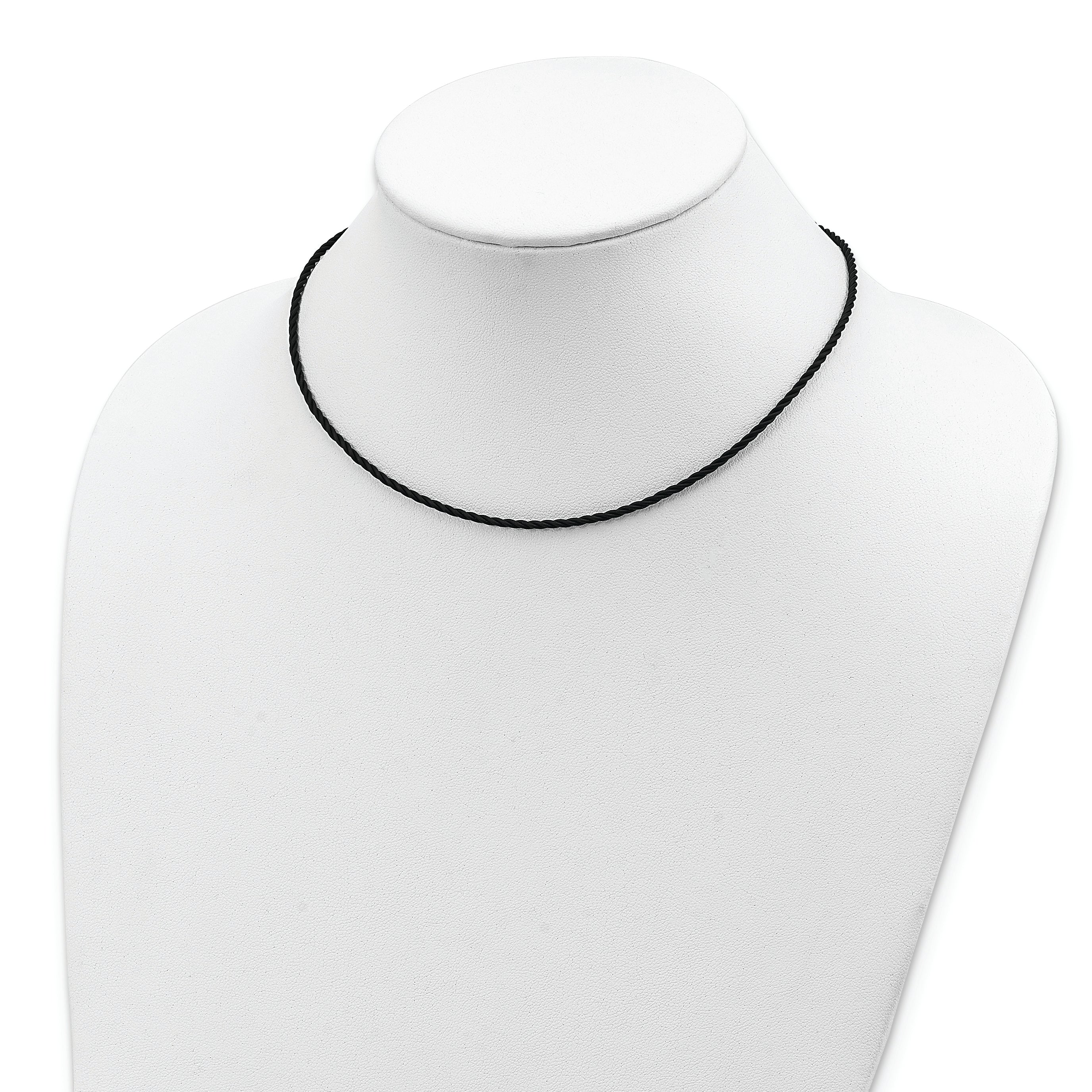 Sterling Silver 18 inch 2mm Black Twisted Rubber Necklace