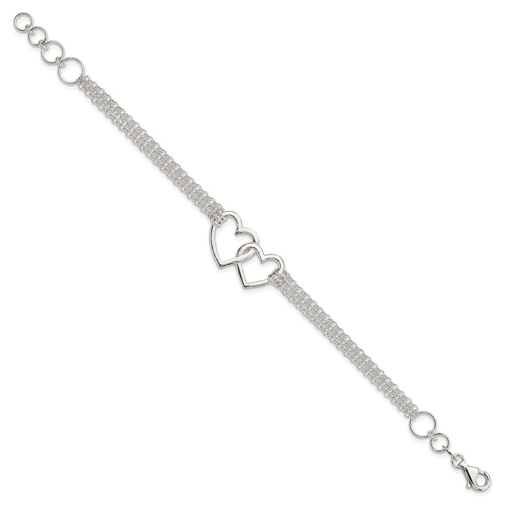 Sterling Silver Polished 3-strand w/.5in. Ext. Heart Bracelet