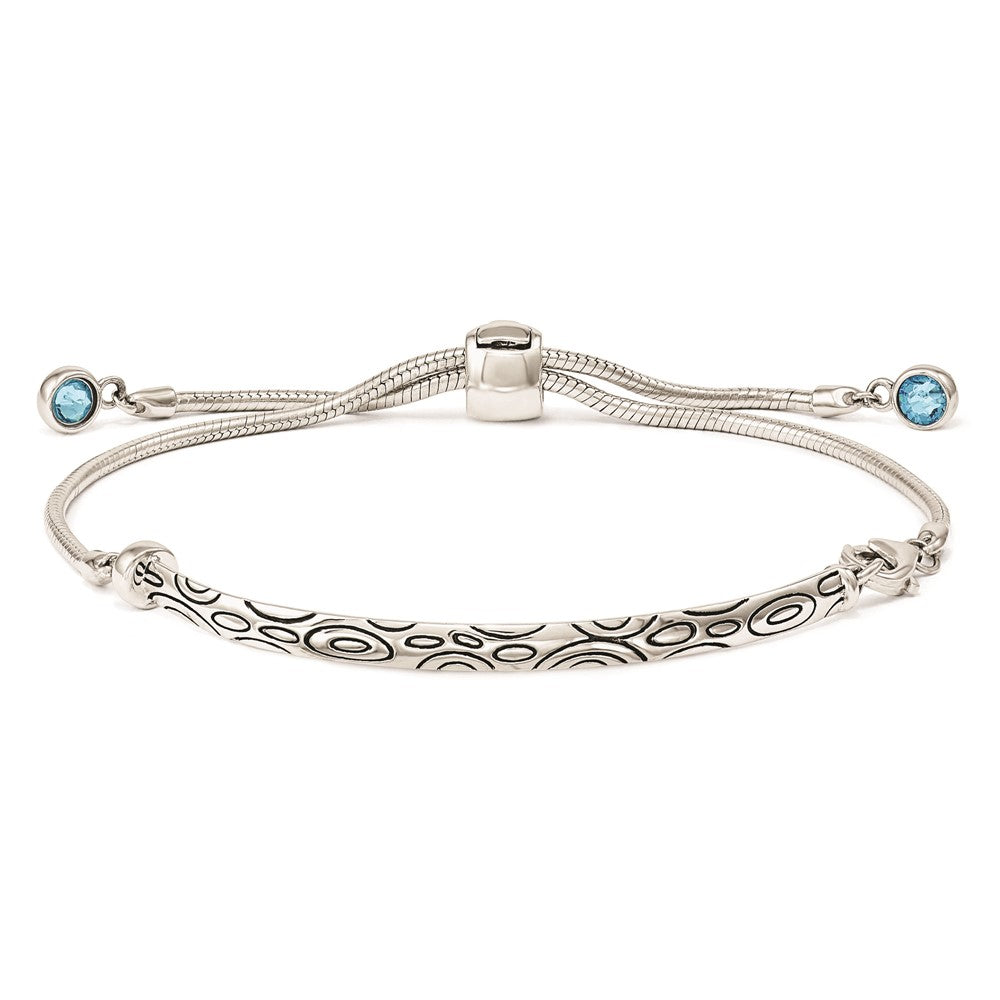 Sterling Silver Antiqued Blue Crystal Round Bezel Adjustable Bracelet