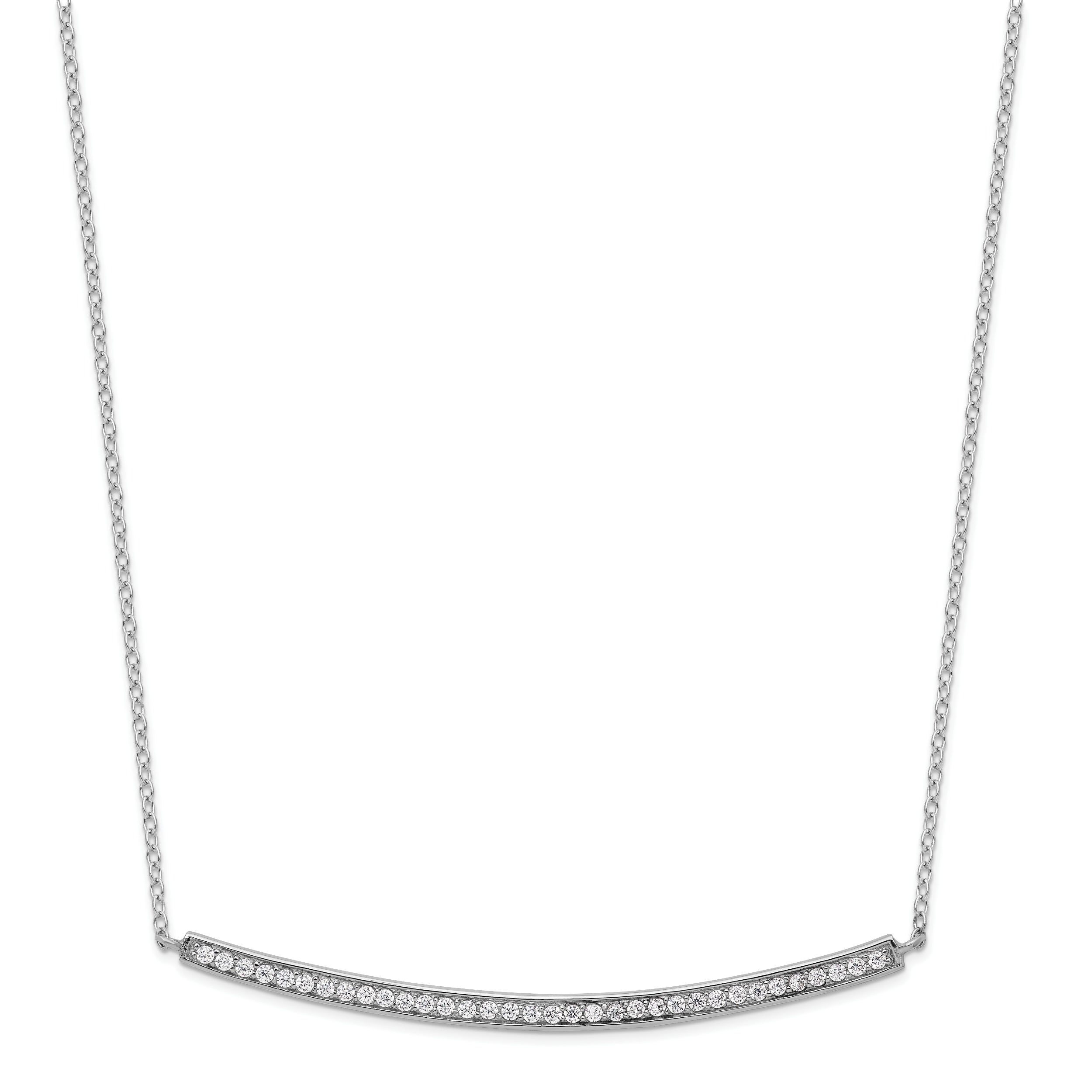 Sterling Silver Rhodium-plated CZ w/2in ext. Bar Necklace