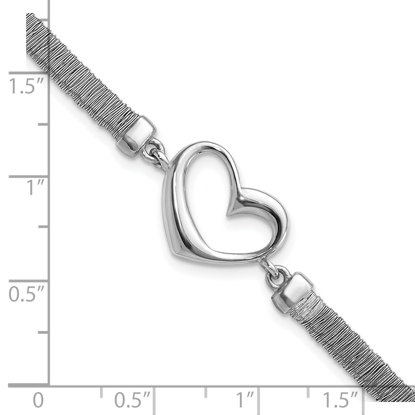 Sterling Silver Polished Wire Wrapped Texture Heart w/ .75in Ext Bracelet