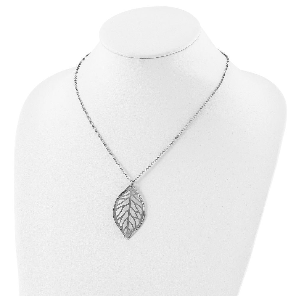 Sterling Silver Rhodium-plated Satin Cut-out Leaf Necklace