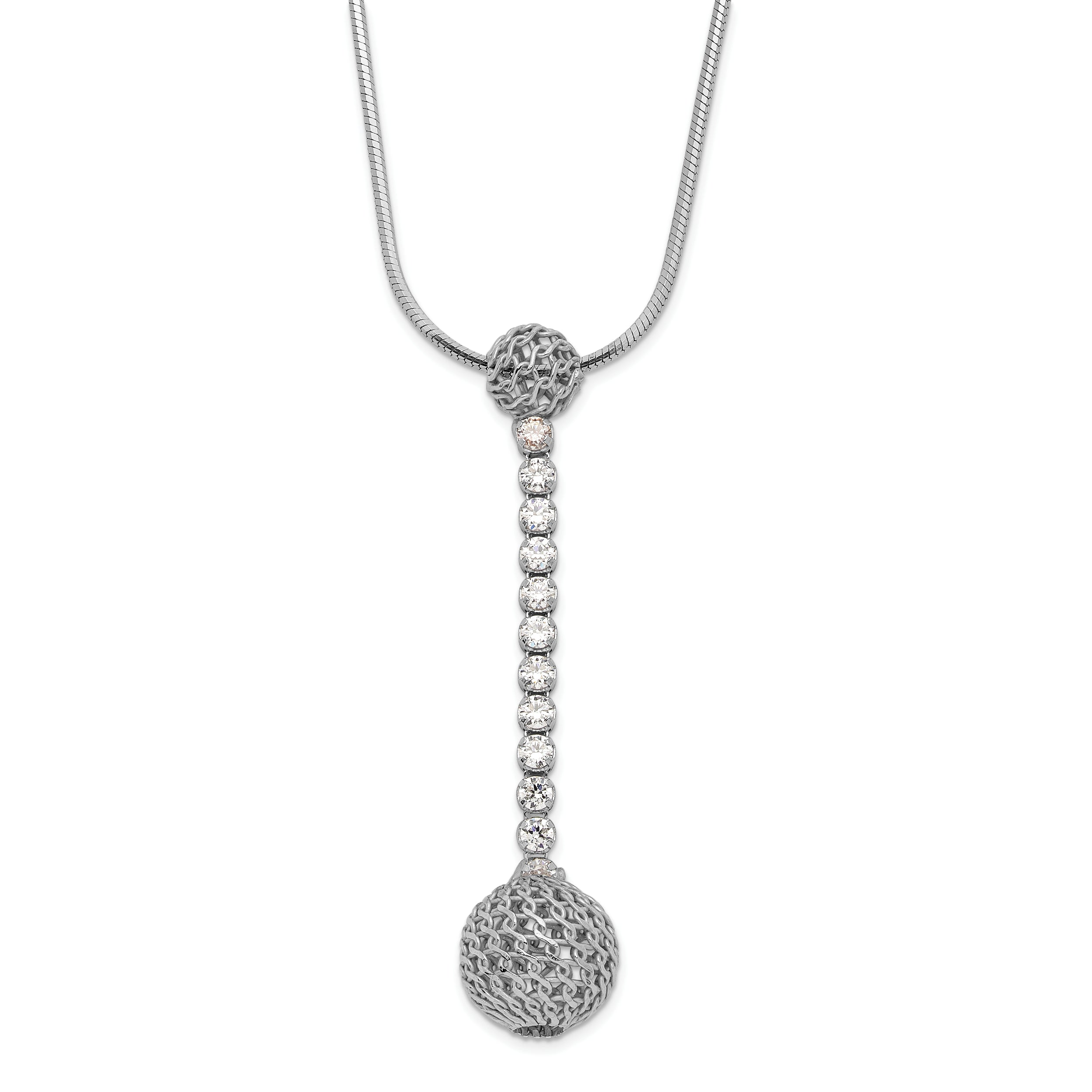 Sterling Silver Rhodium-plated Polished CZ Dangle Necklace
