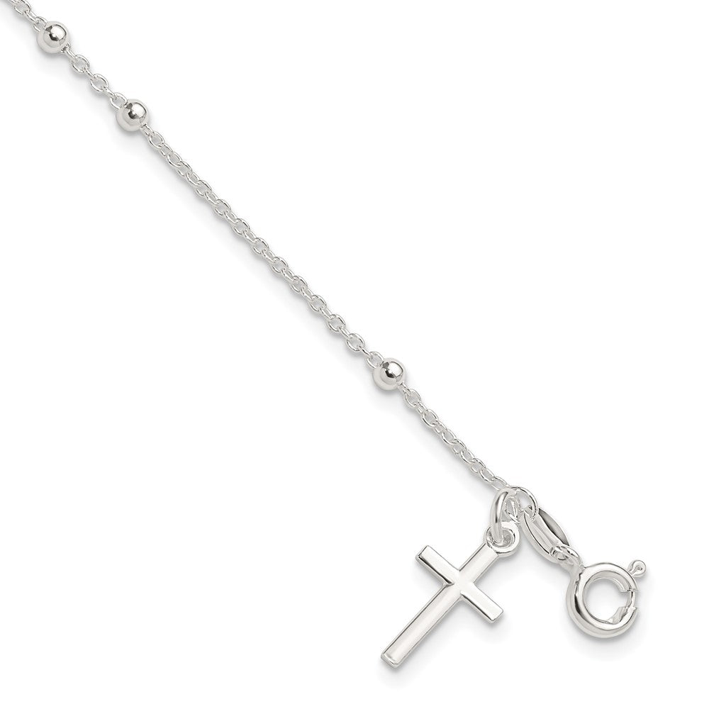 Sterling Silver Beaded Cross Charm Bracelet