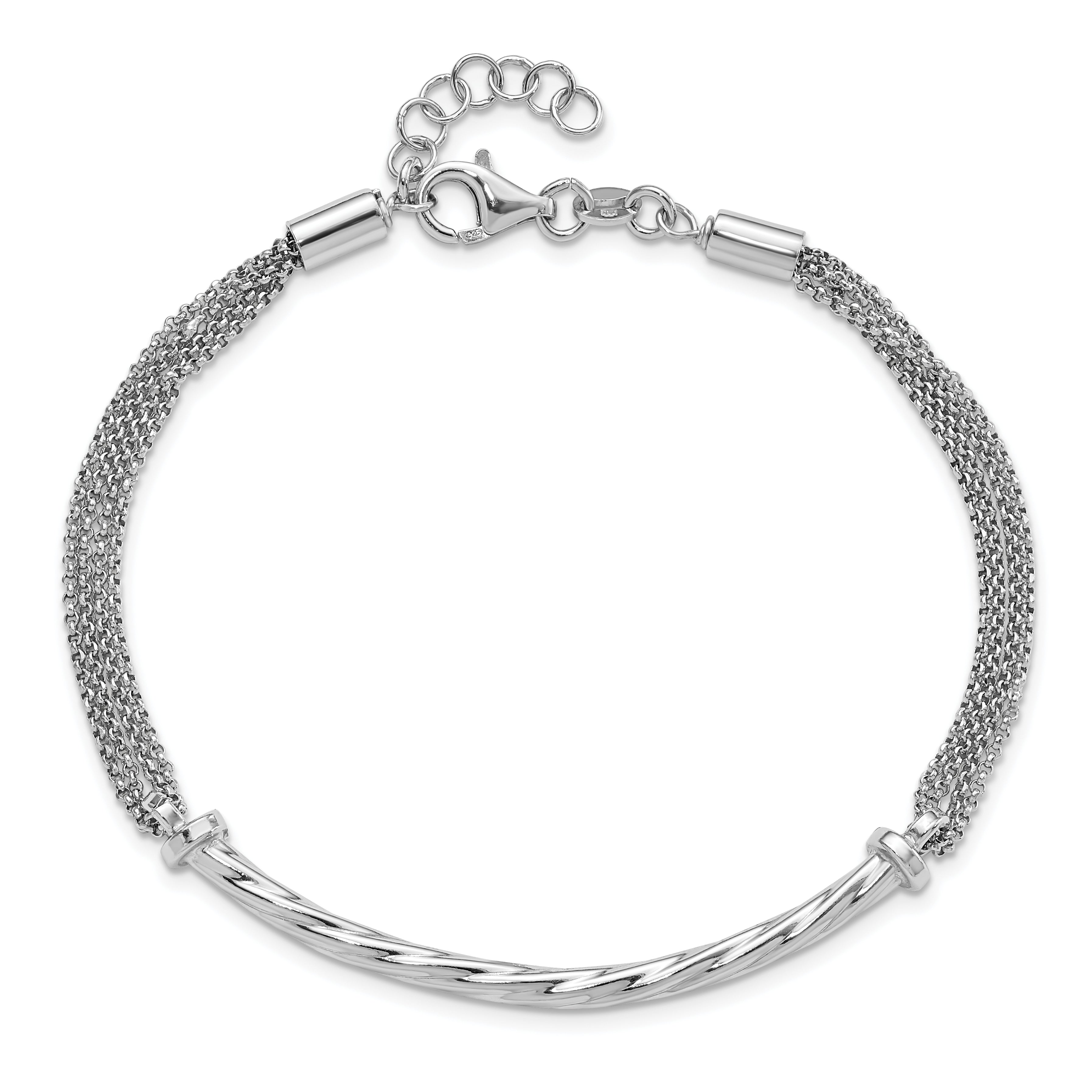 Sterling Silver Polished Twisted Bar Multistrand w/ 1in Ext. Bracelet