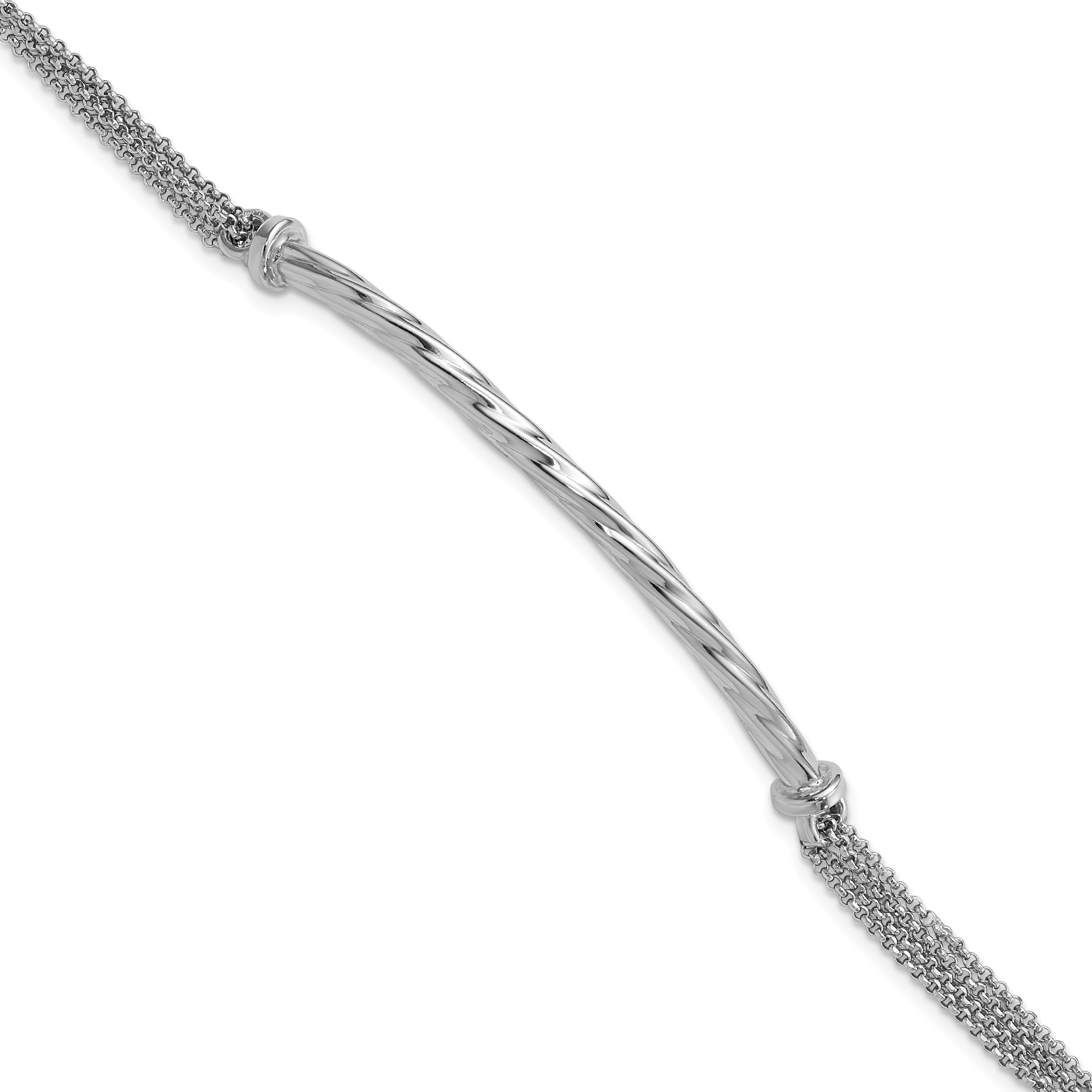 Sterling Silver Polished Twisted Bar Multistrand w/ 1in Ext. Bracelet