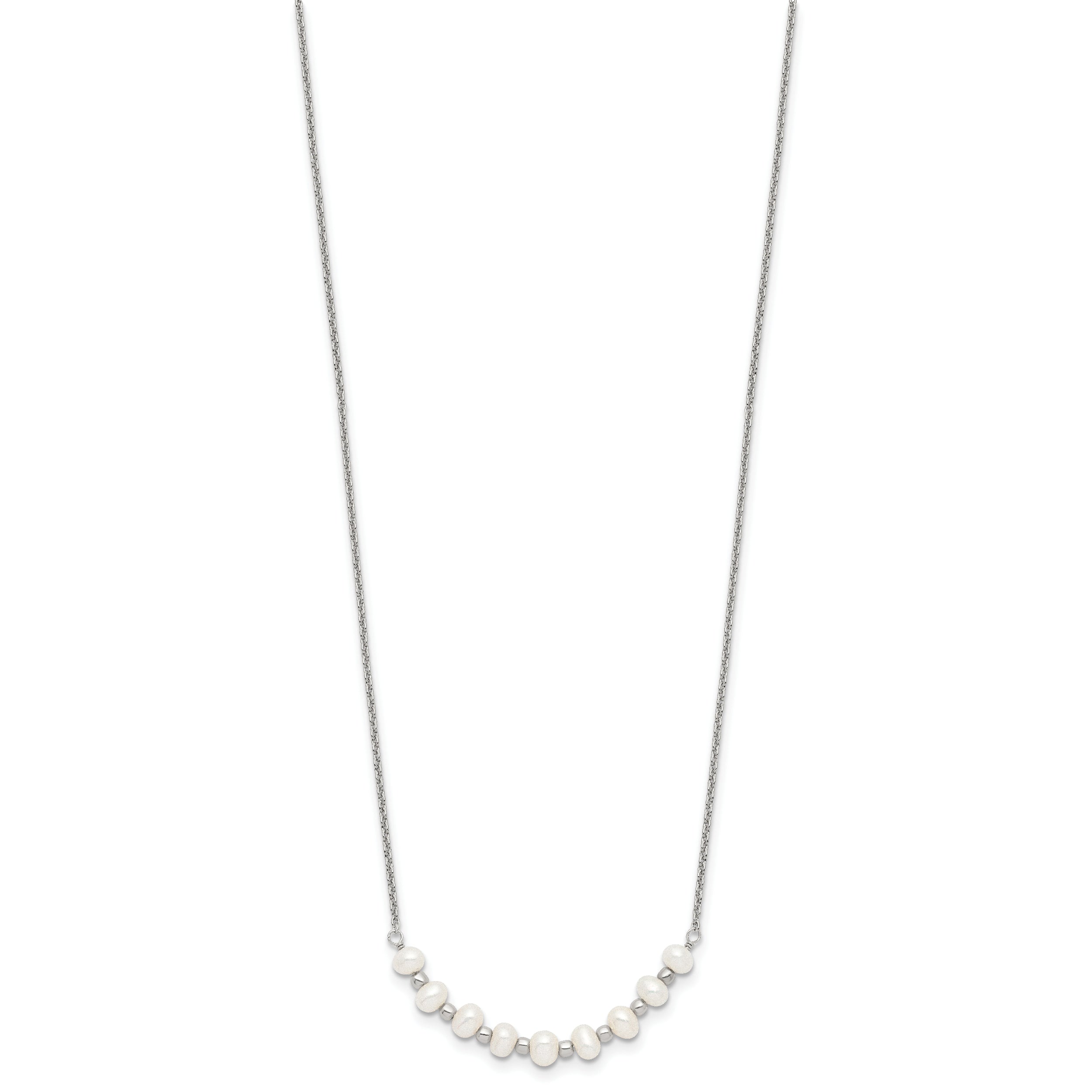 Sterling Silver Polished & Beaded 3-4mm Semi-round Freshwater Cultured Pearl Curved Children's Necklace