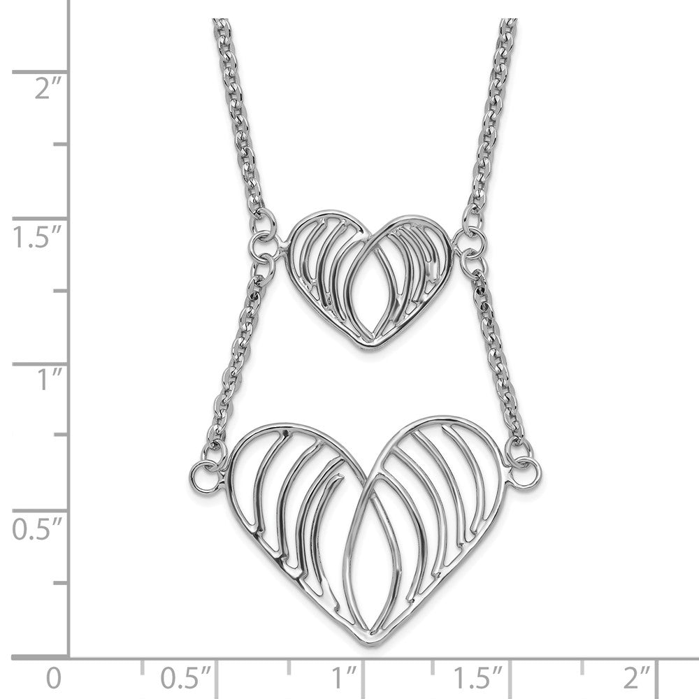 Sterling Silver Rhodium-Plated Polished Open Wire Hearts Necklace