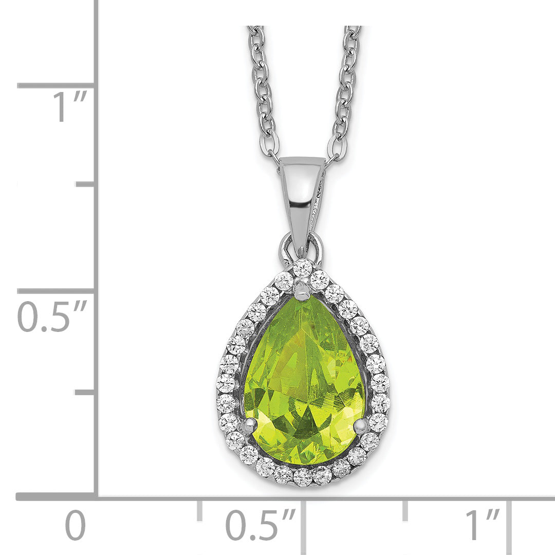 Sterling Silver Rhodium Polished Simulated Peridot & CZ Necklace