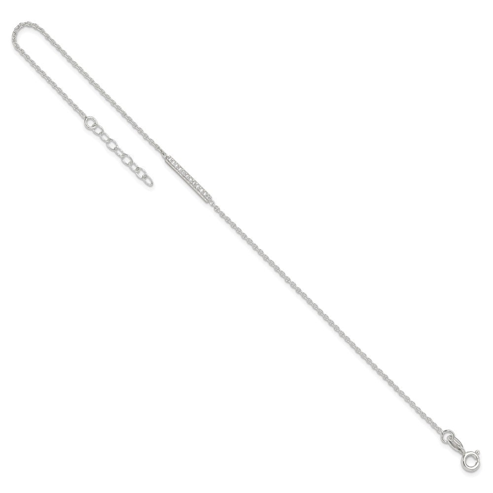 Sterling Silver Polished CZ Bar 9in Plus 1in Ext. Anklet