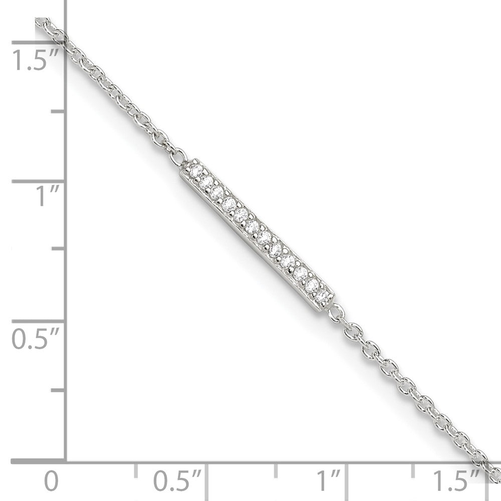 Sterling Silver Polished CZ Bar 9in Plus 1in Ext. Anklet
